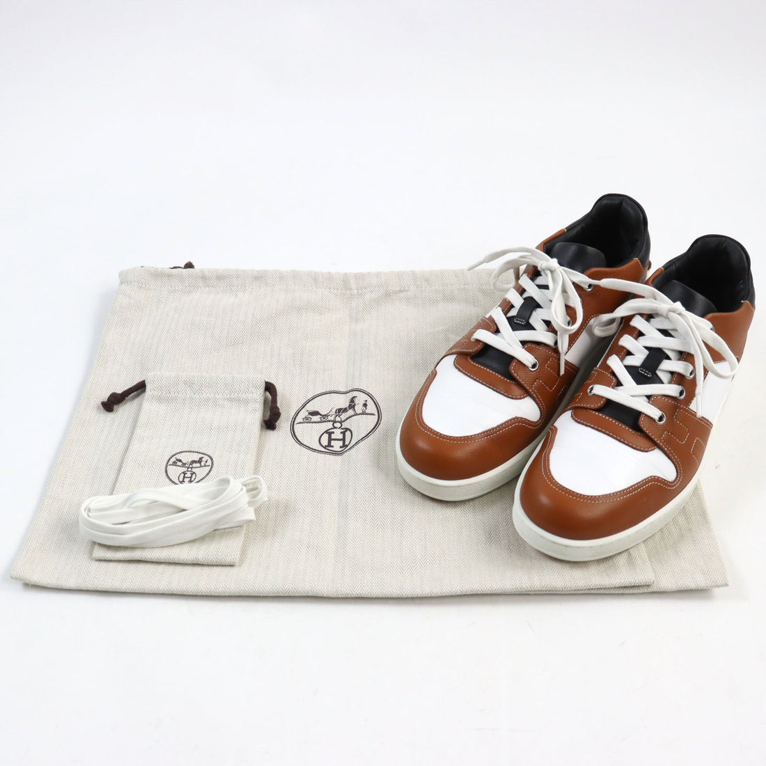 Hermes Leather H Logo Lace-up Sneakers