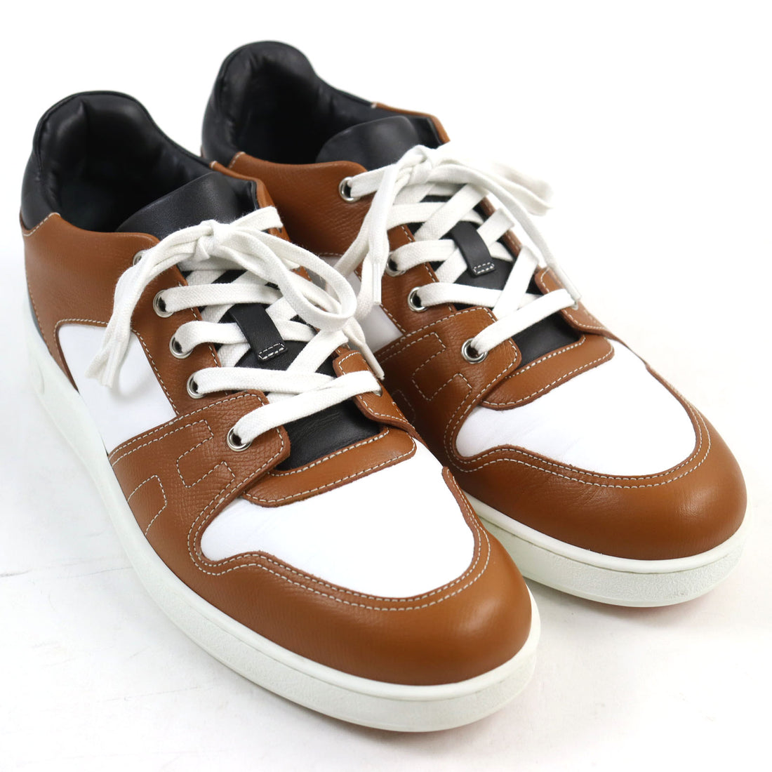 Hermes Leather H Logo Lace-up Sneakers