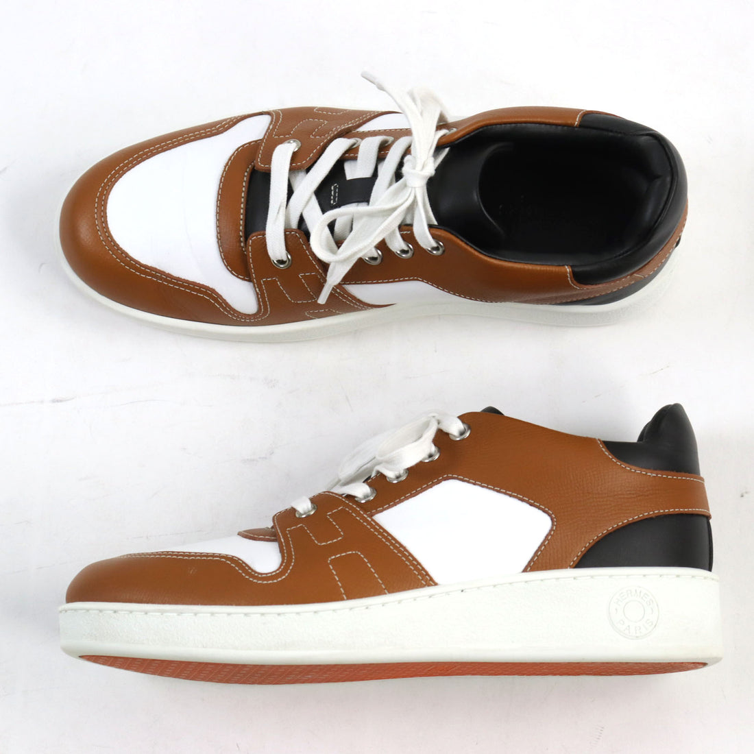 Hermes Leather H Logo Lace-up Sneakers