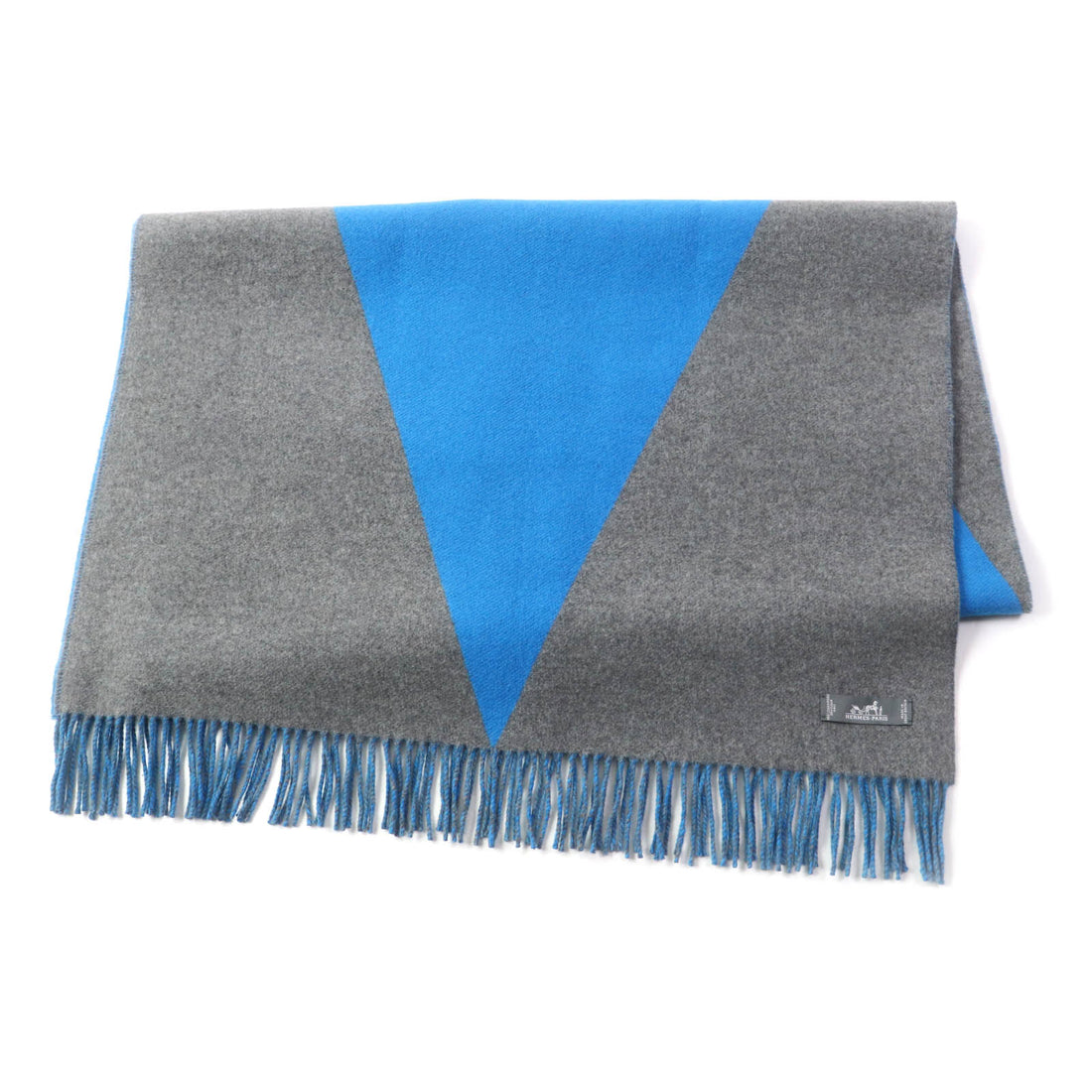 HERMES Cashmere Fringed Shawl Blue Gray