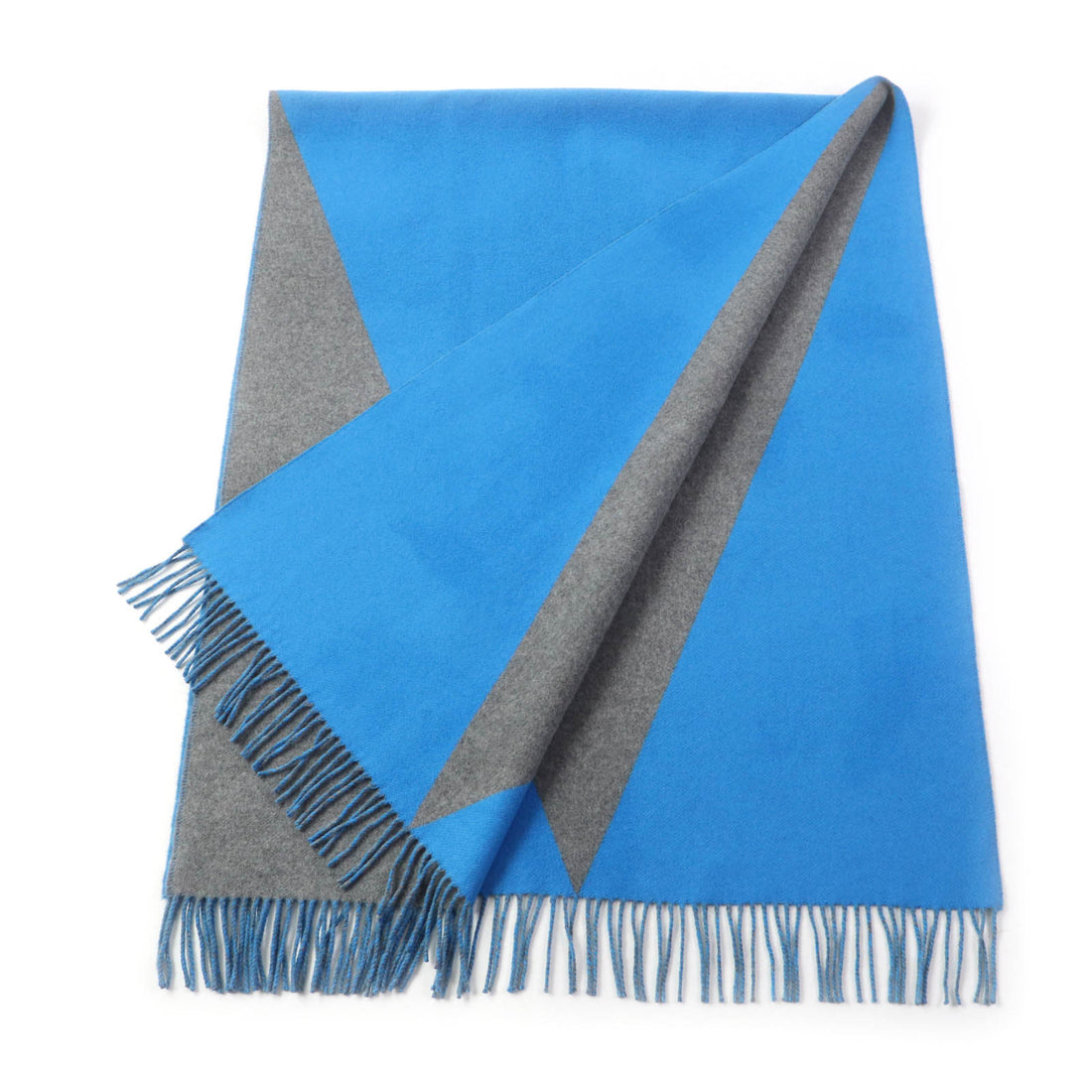 HERMES Cashmere Fringed Shawl Blue Gray