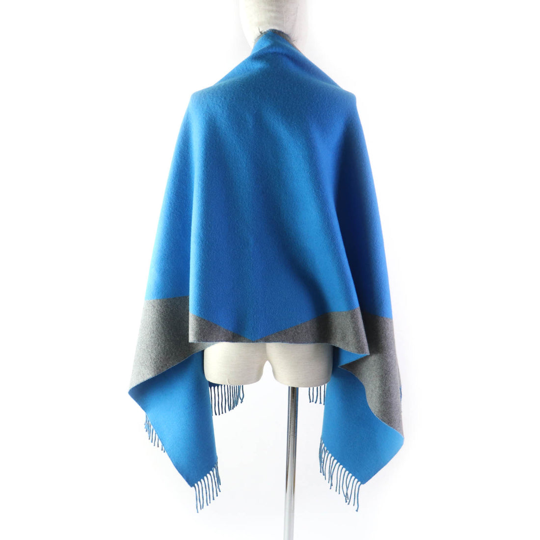 HERMES Cashmere Fringed Shawl Blue Gray