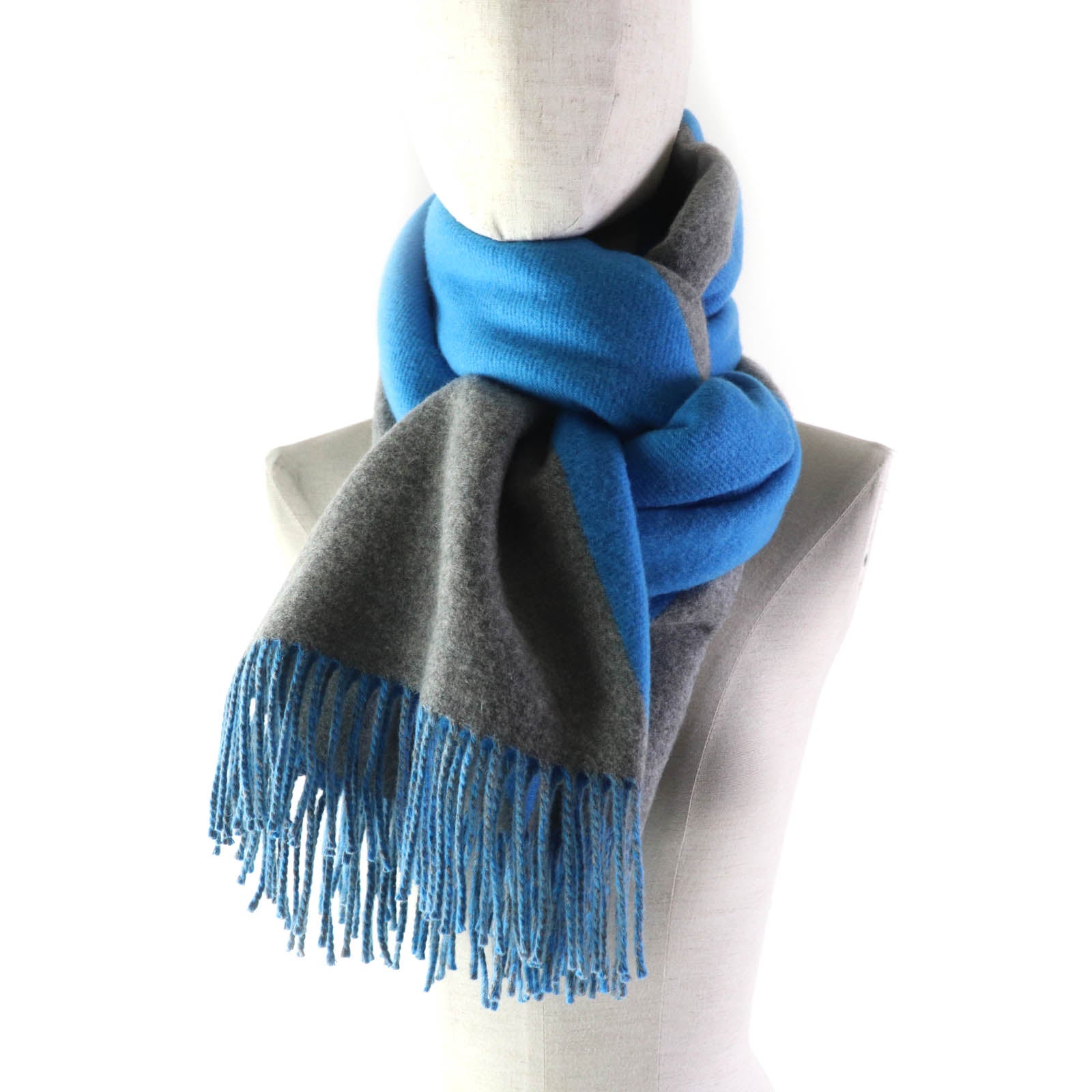 HERMES Cashmere Fringed Shawl Blue Gray