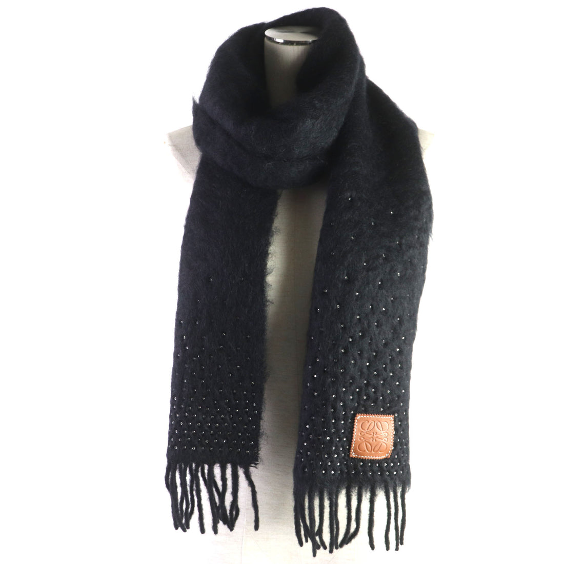 Loewe Mohair Wool Rhinestone Logo Scarf