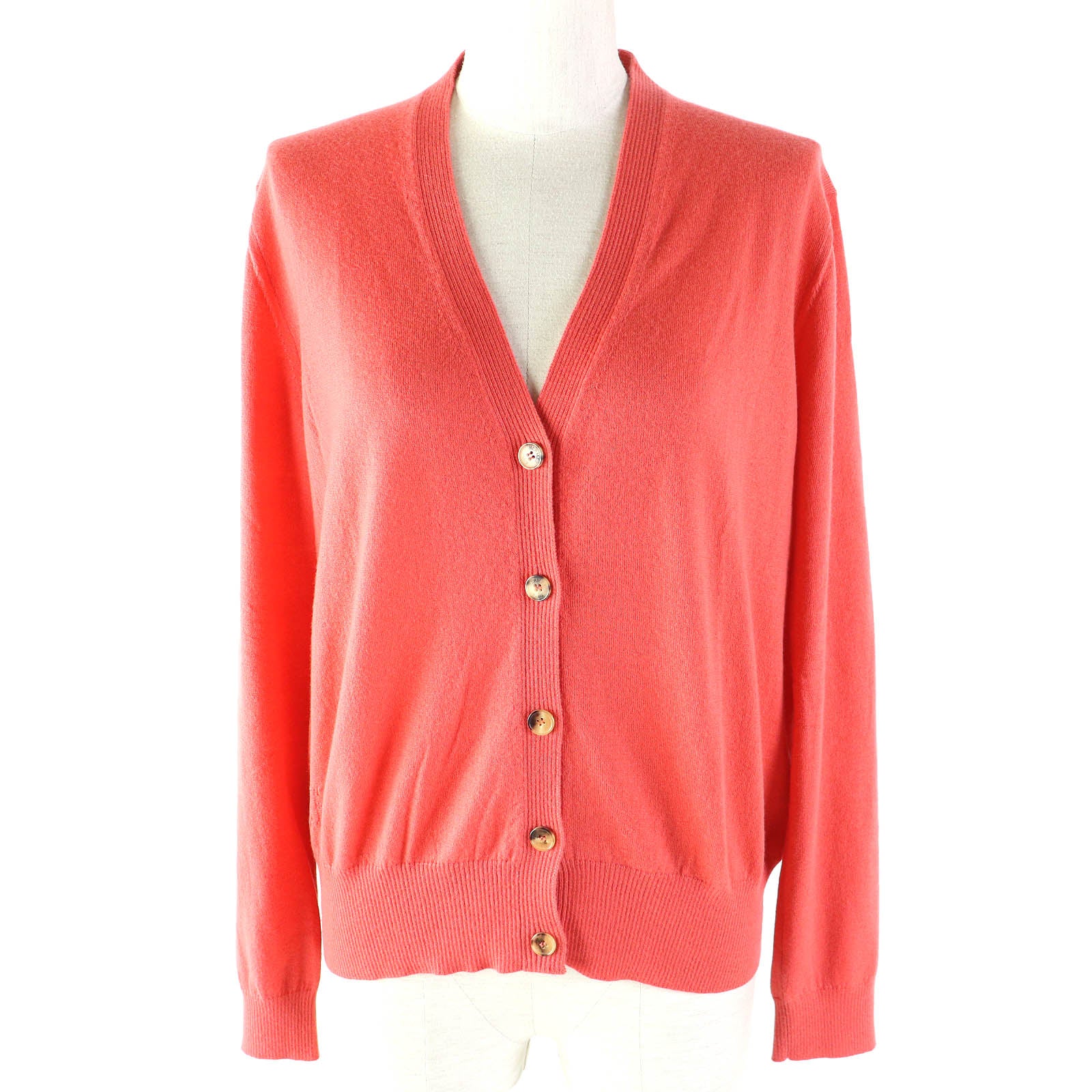 HERMES Cashmere V-neck Cardigan Red Pink