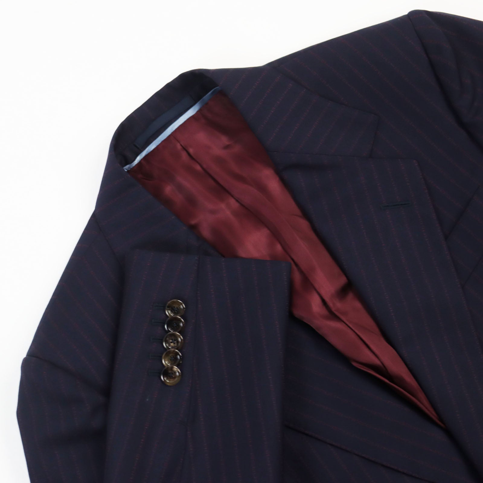 Gucci Wool Logo Stripe Suit Navy Red 46