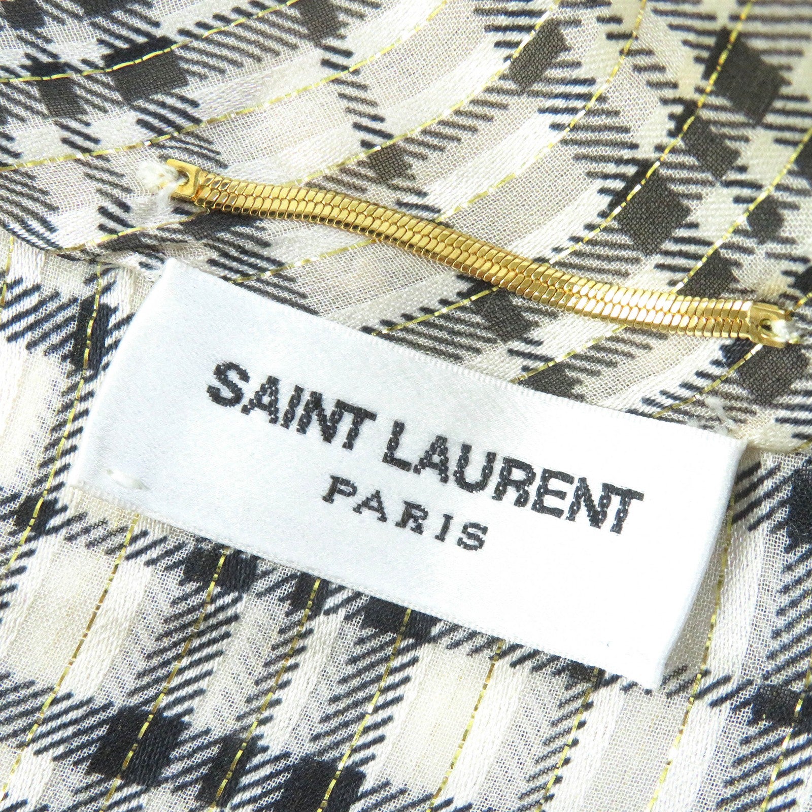 Saint Laurent Silk Bowtie Blouse 34 Beige Black