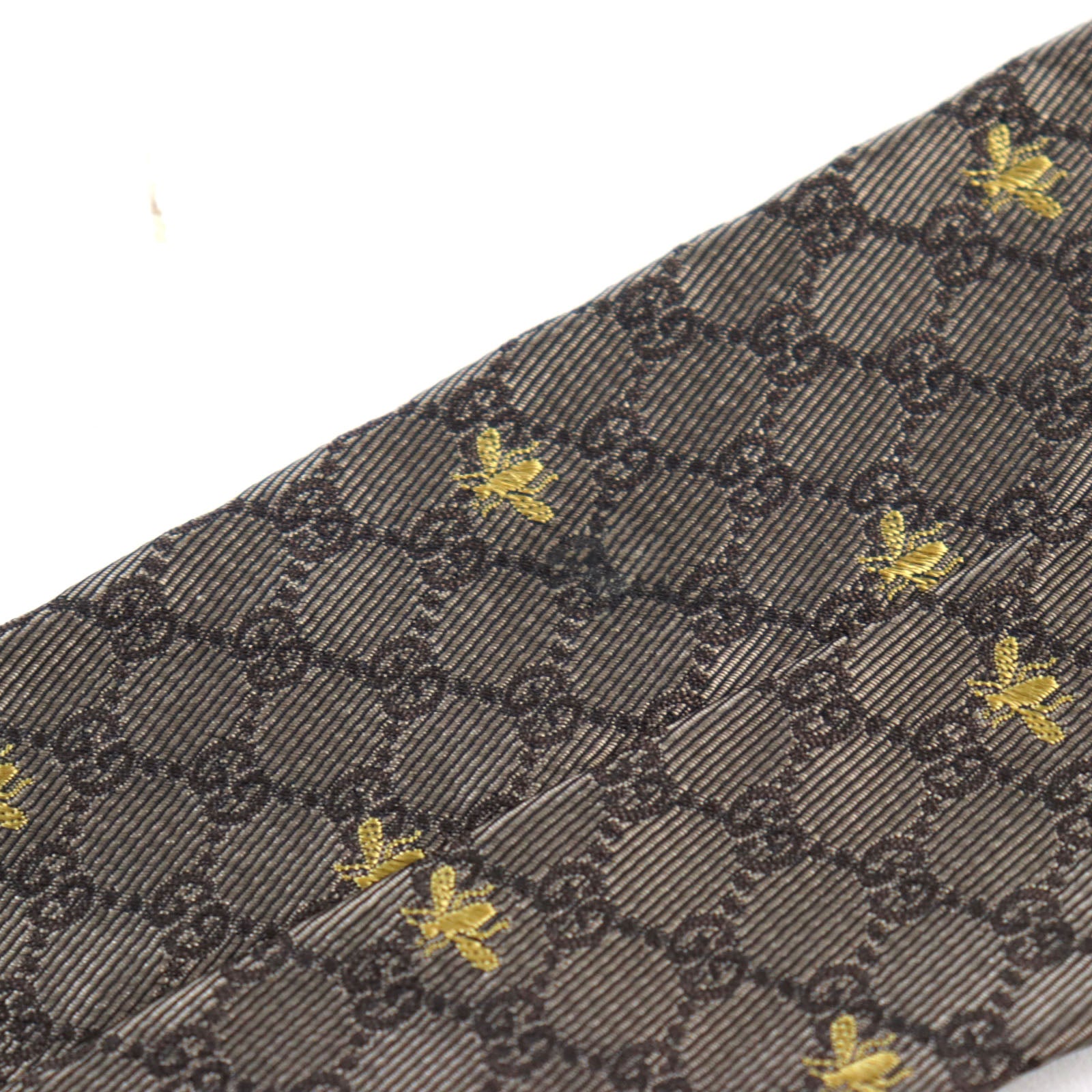 Gucci Silk Embroidered GG Bee Logo Tie Brown