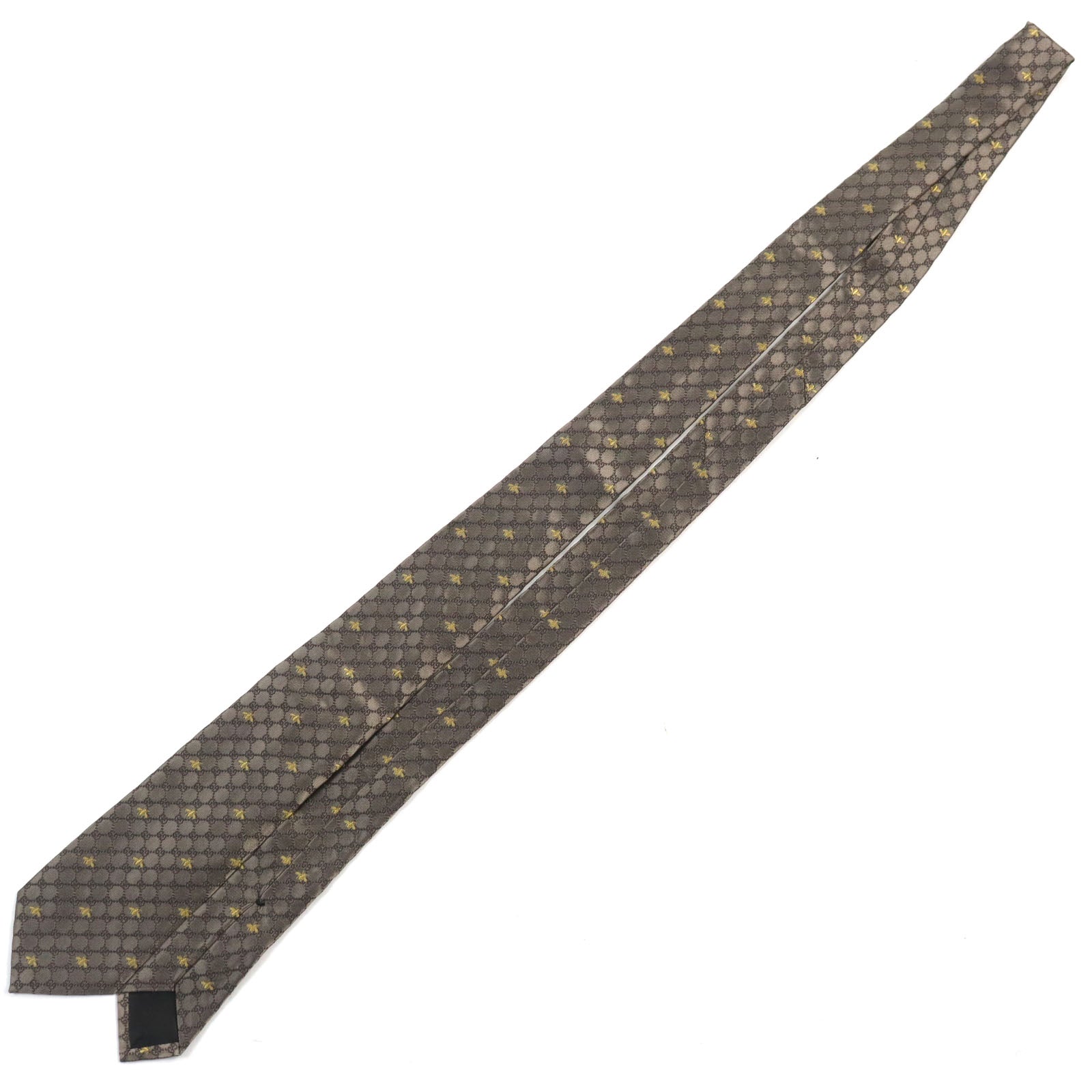 Gucci Silk Embroidered GG Bee Logo Tie Brown