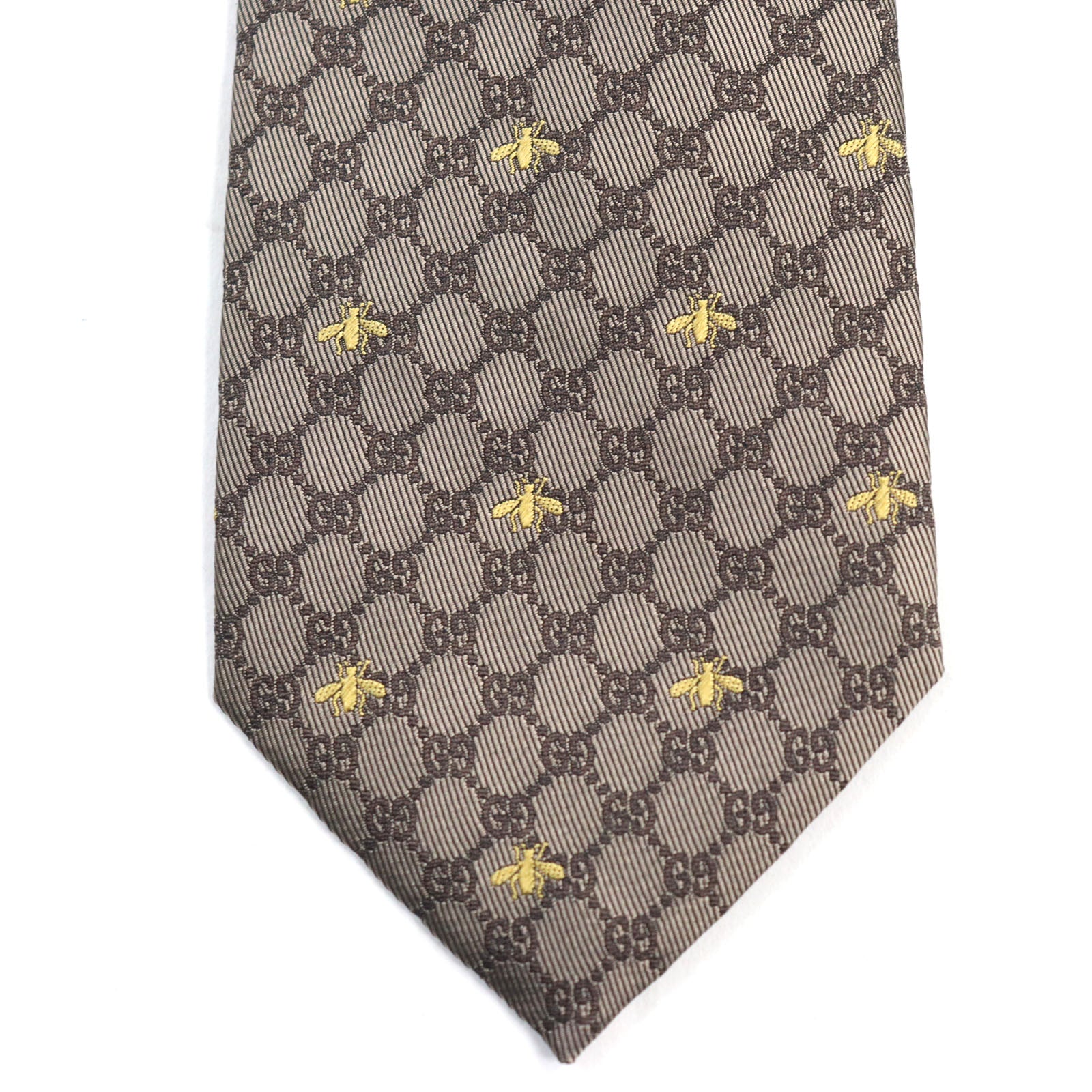 Gucci Silk Embroidered GG Bee Logo Tie Brown