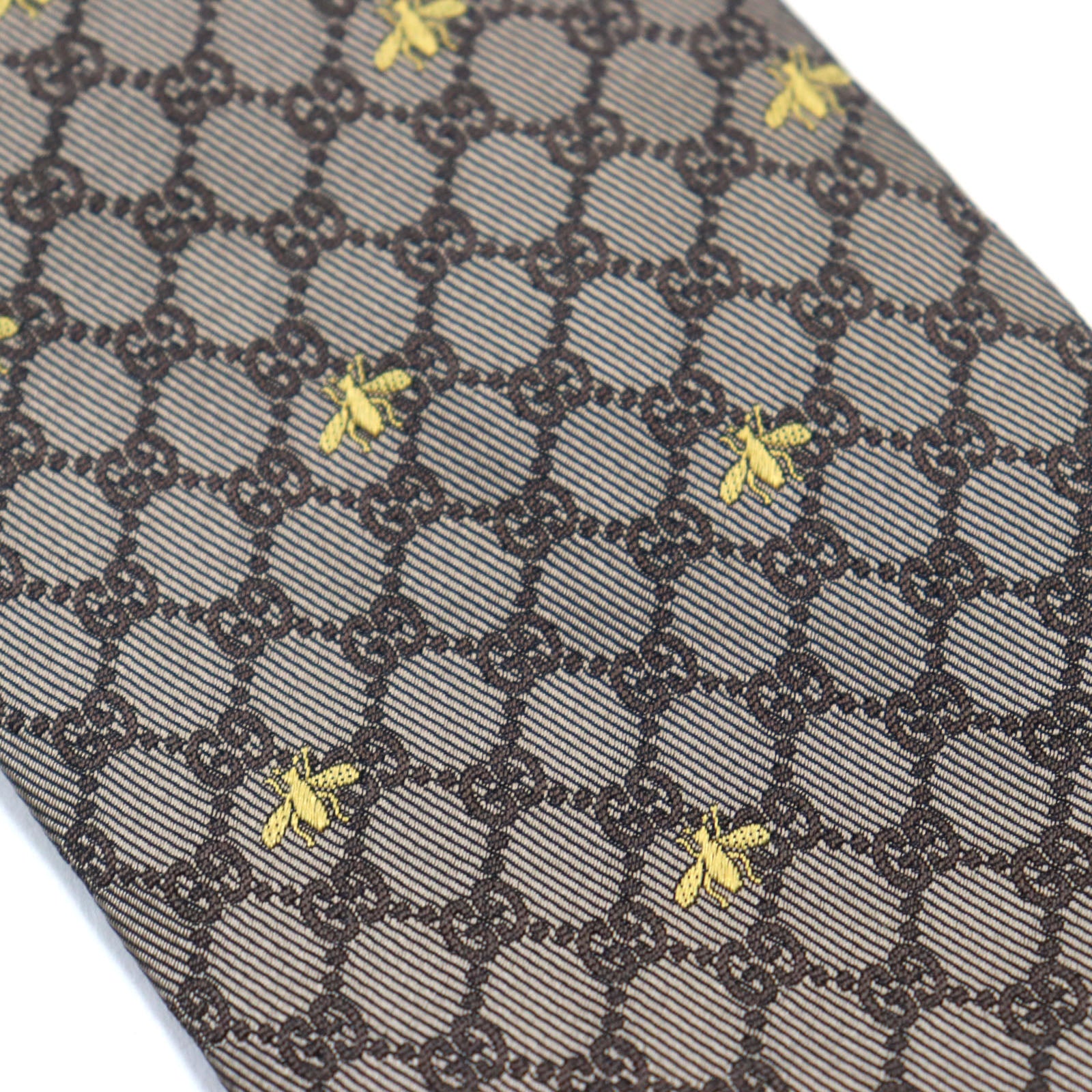 Gucci Silk Embroidered GG Bee Logo Tie Brown