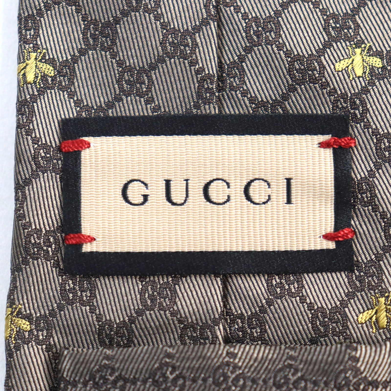 Gucci Silk Embroidered GG Bee Logo Tie Brown