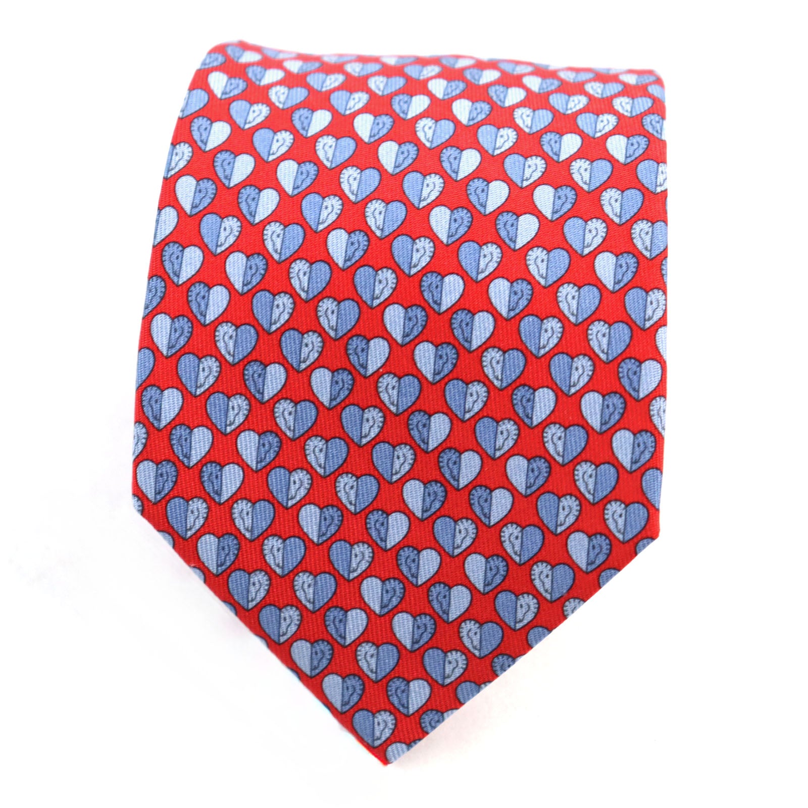 HERMES Cheval en Coeur Silk Tie Red Heart