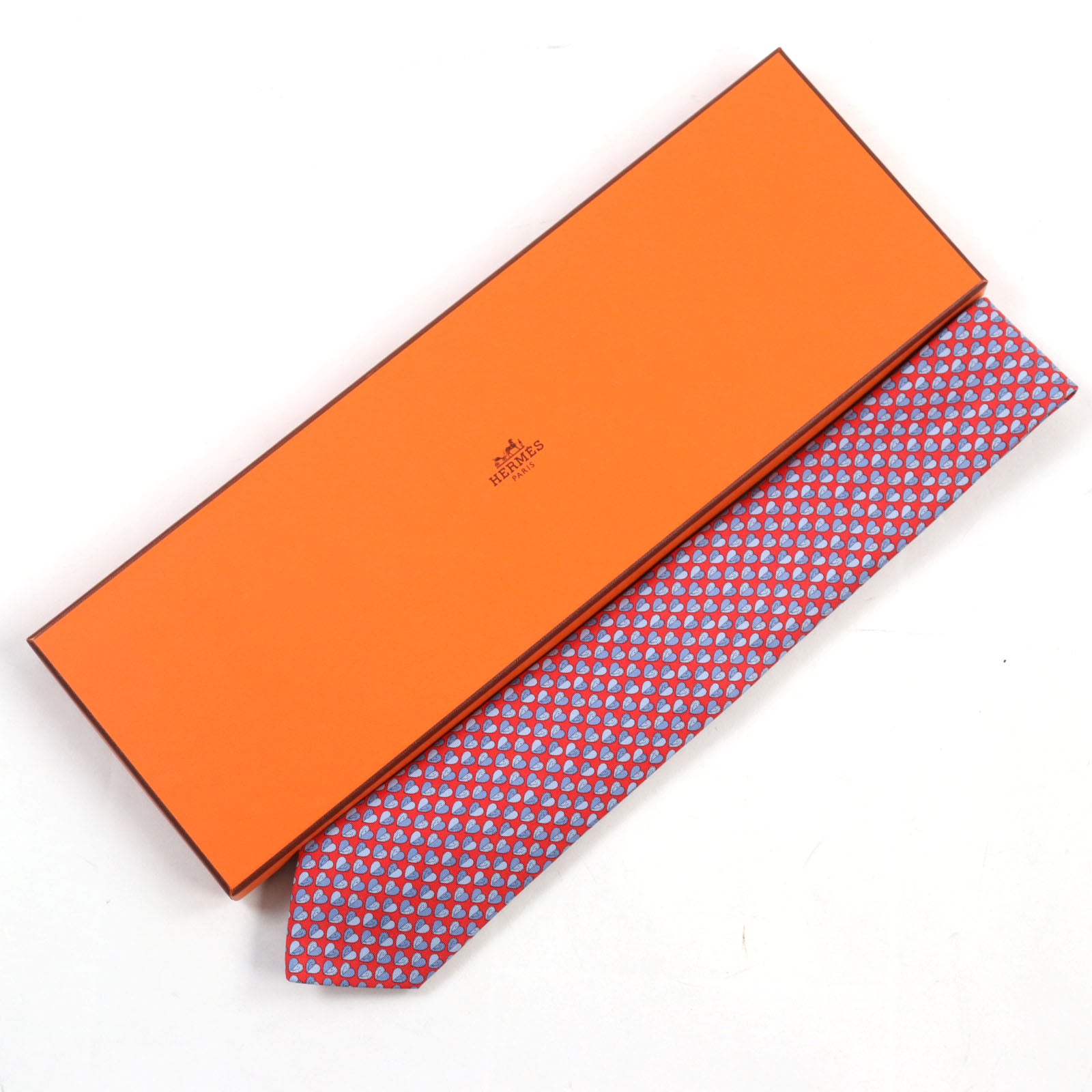 HERMES Cheval en Coeur Silk Tie Red Heart