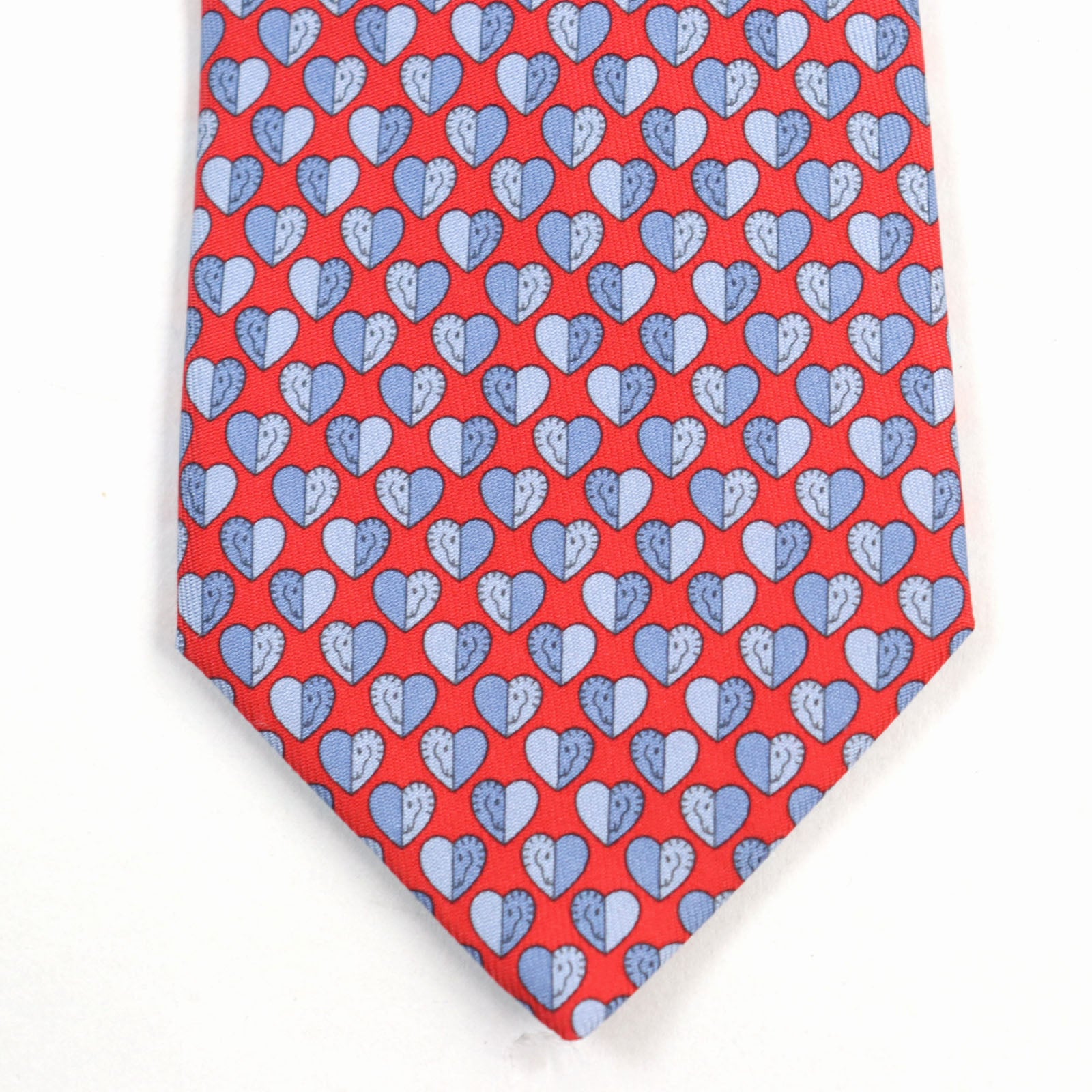 HERMES Cheval en Coeur Silk Tie Red Heart