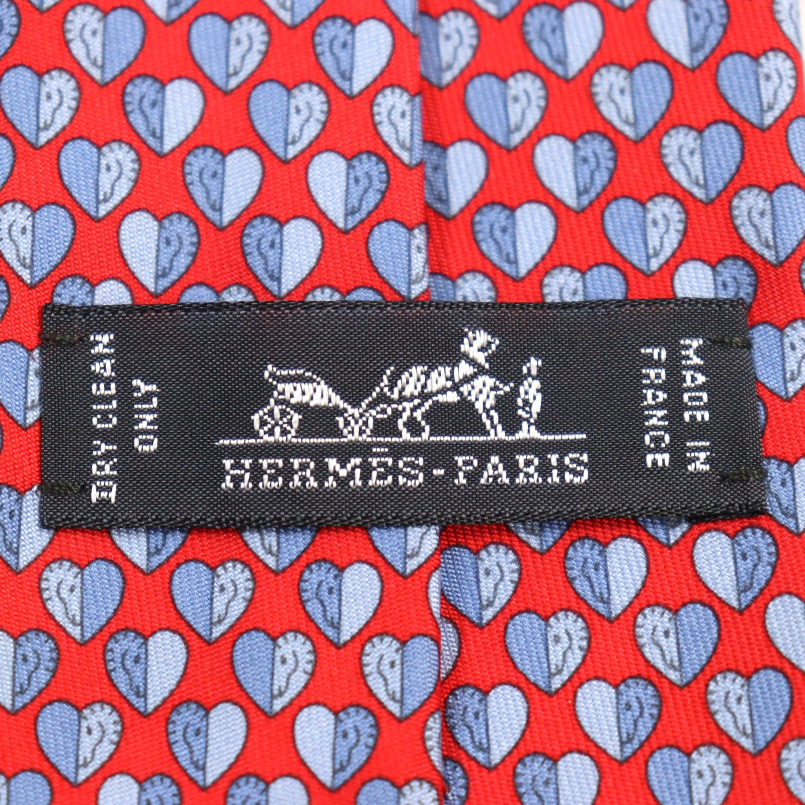 HERMES Cheval en Coeur Silk Tie Red Heart