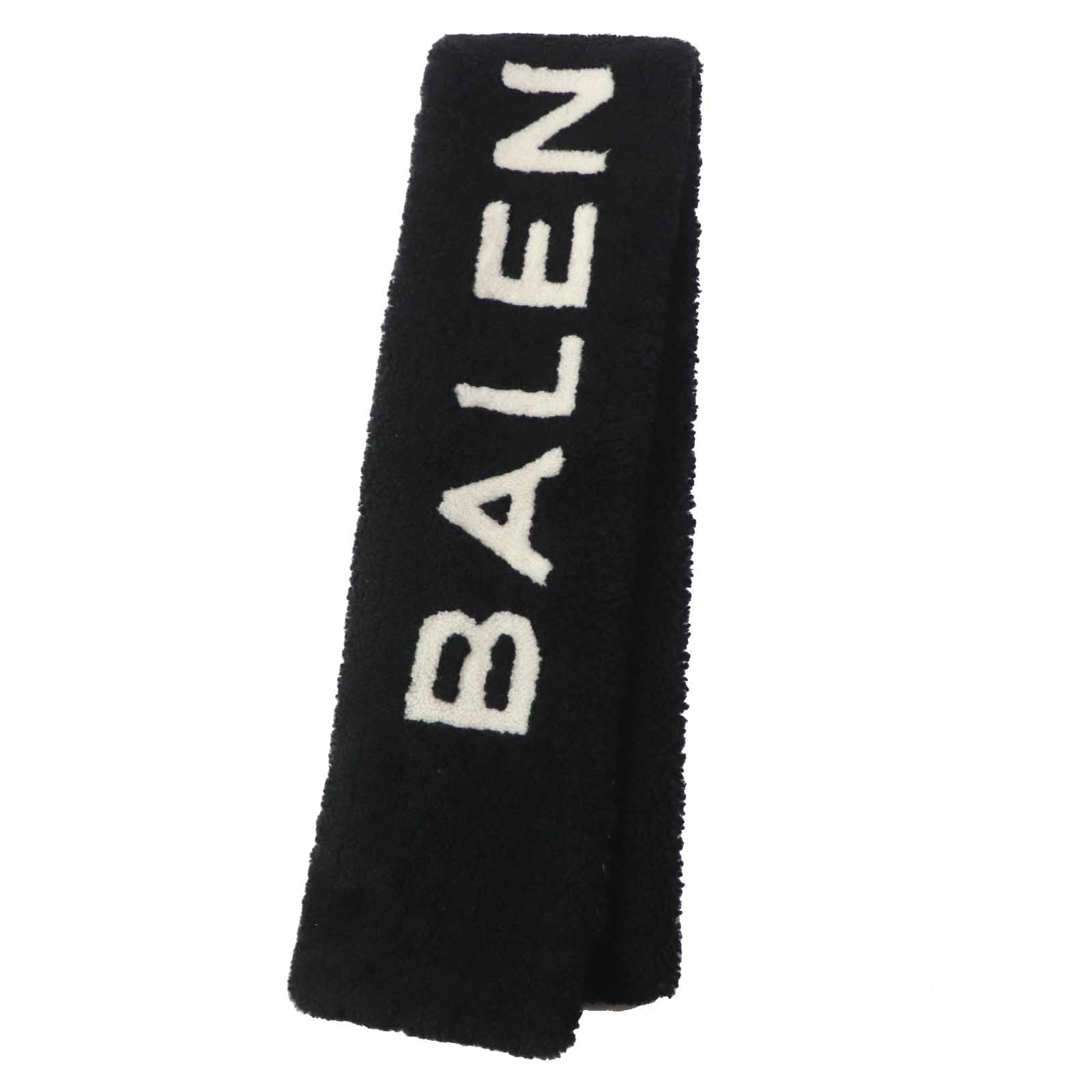 Balenciaga Lamb Fur Logo Scarf Black White