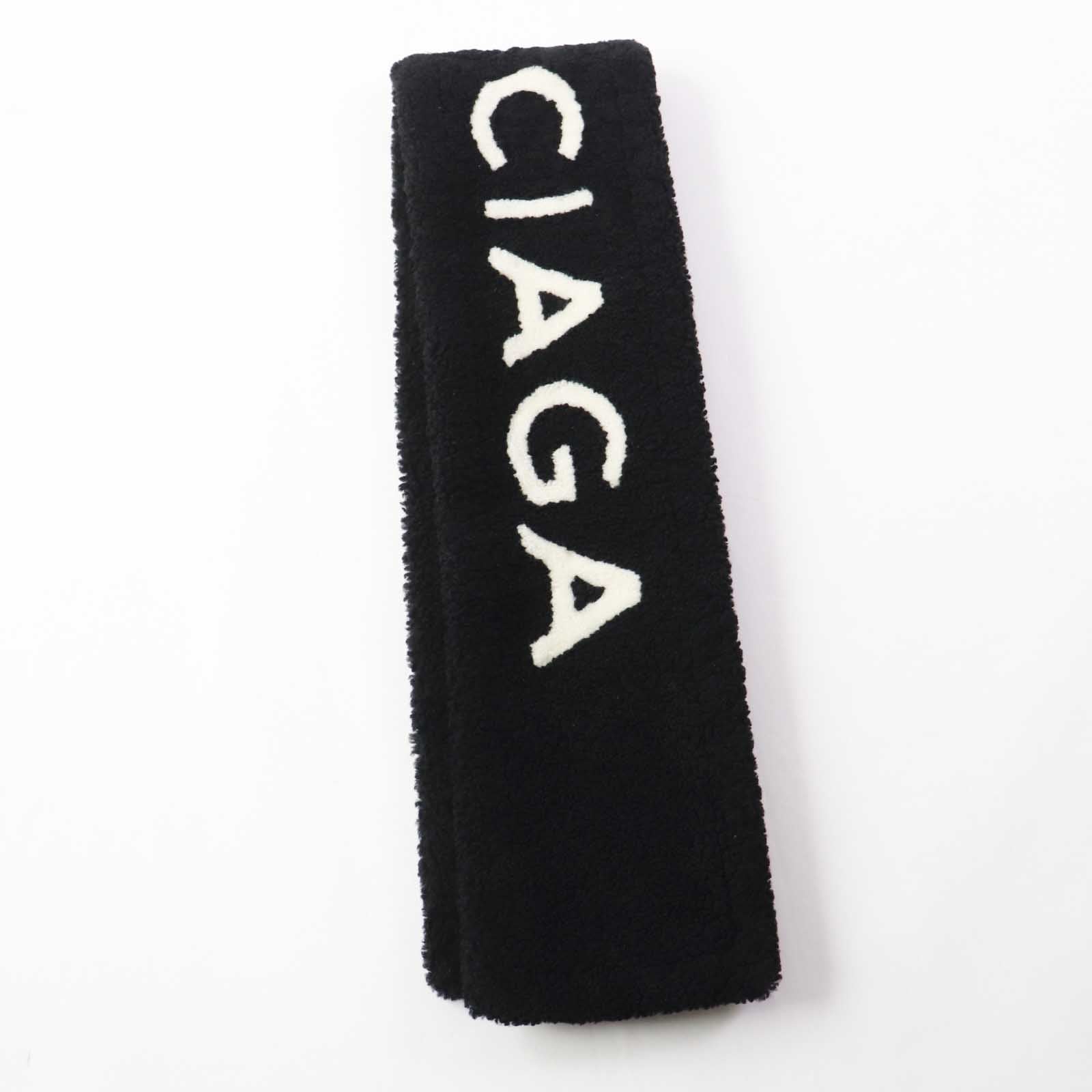 Balenciaga Lamb Fur Logo Scarf Black White