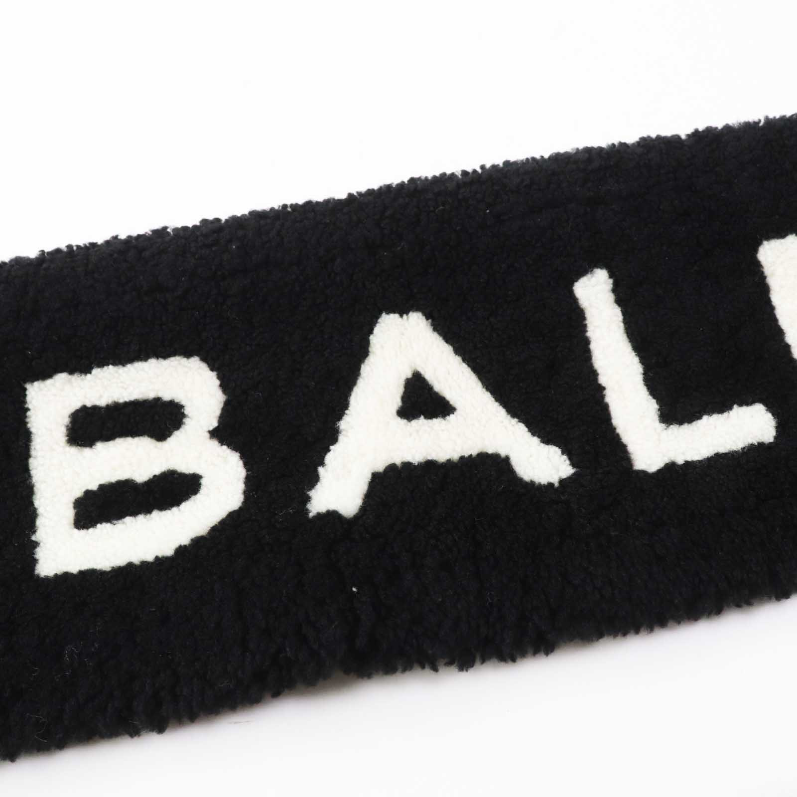 Balenciaga Lamb Fur Logo Scarf Black White