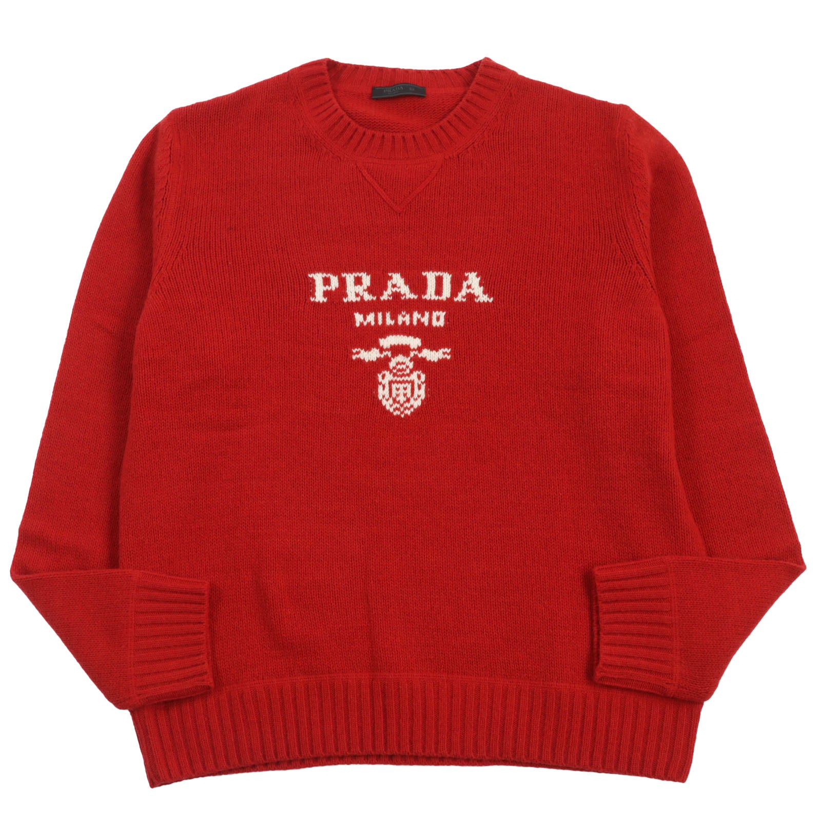 Prada Wool Cashmere Logo Crew Neck Sweater Red