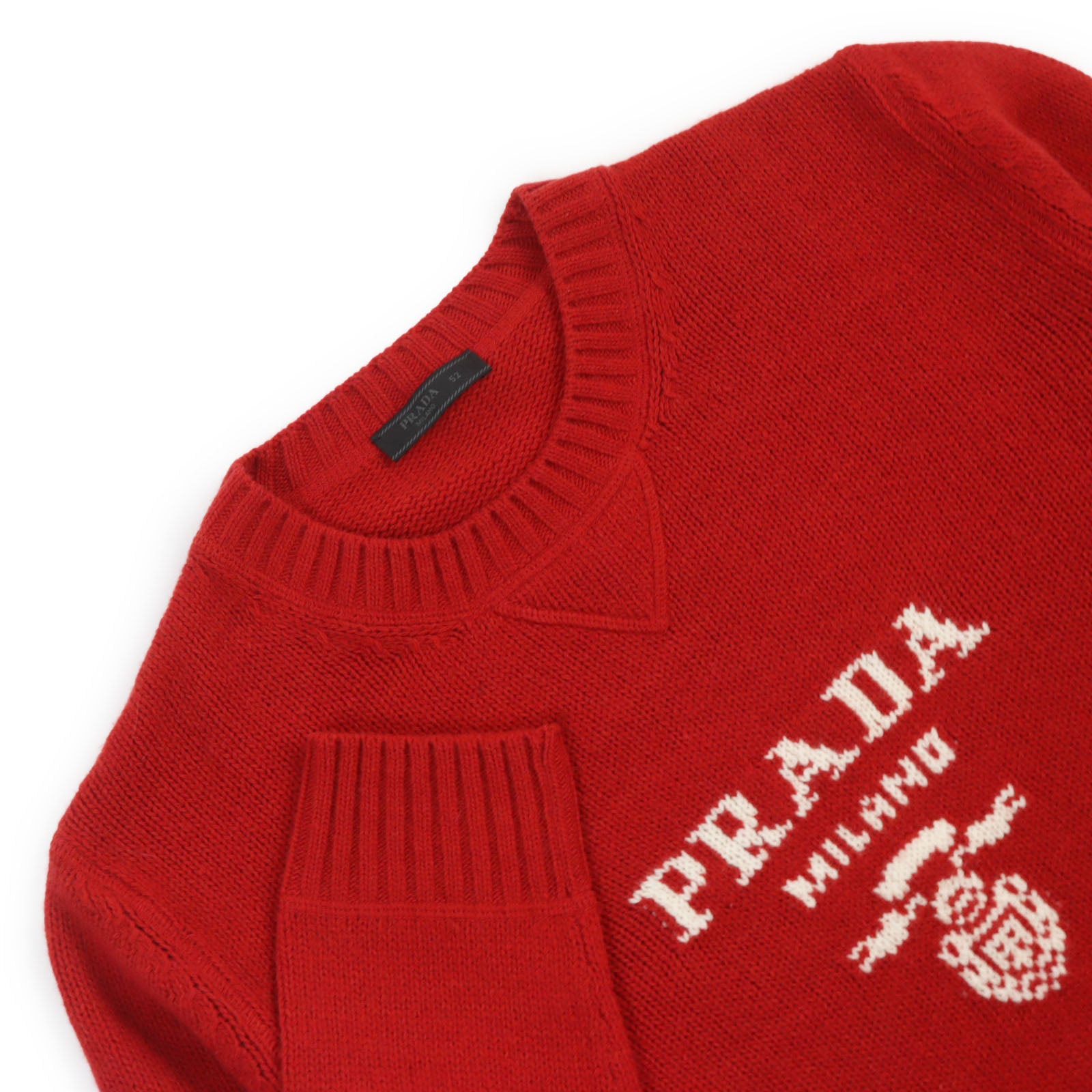 Prada Wool Cashmere Logo Crew Neck Sweater Red