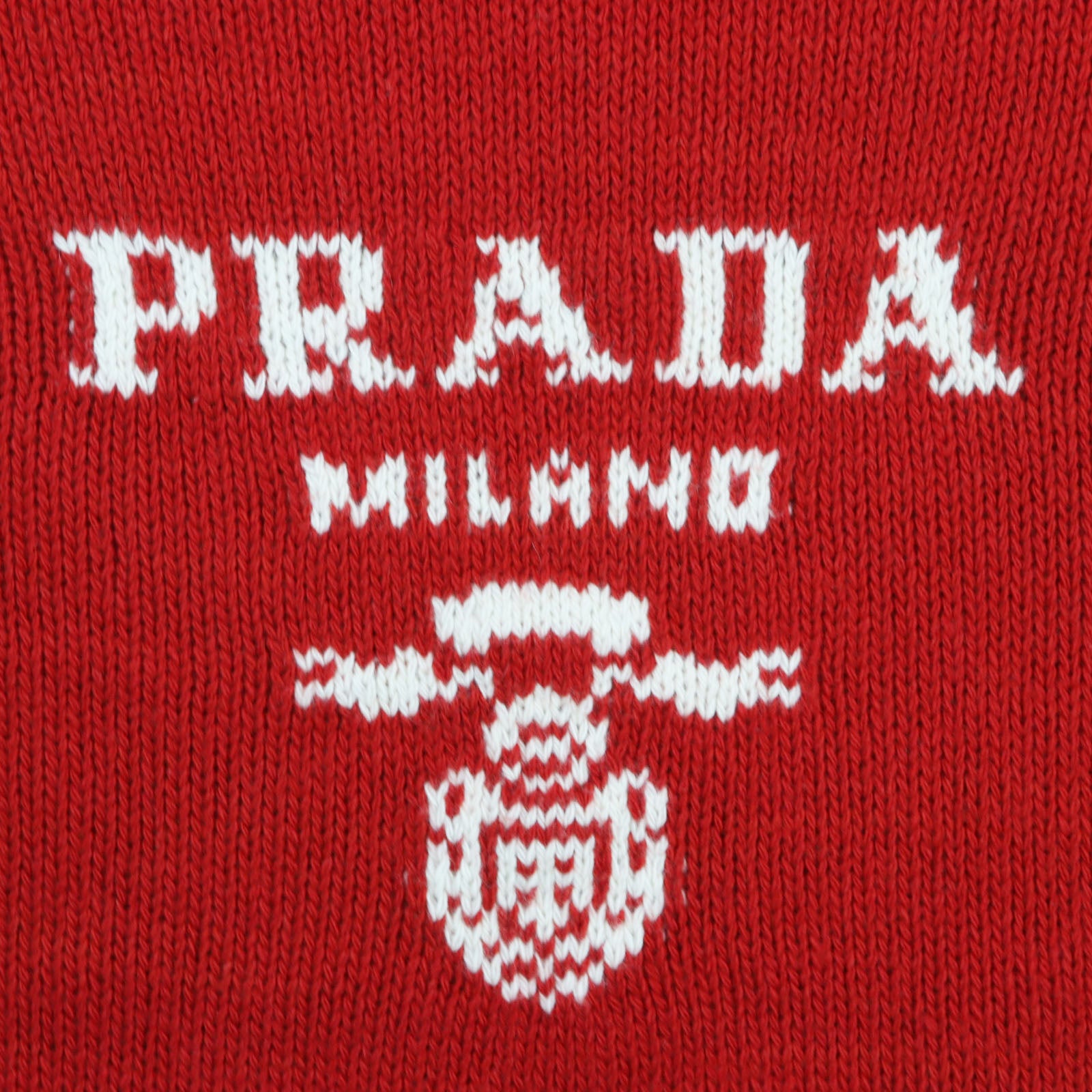 Prada Wool Cashmere Logo Crew Neck Sweater Red