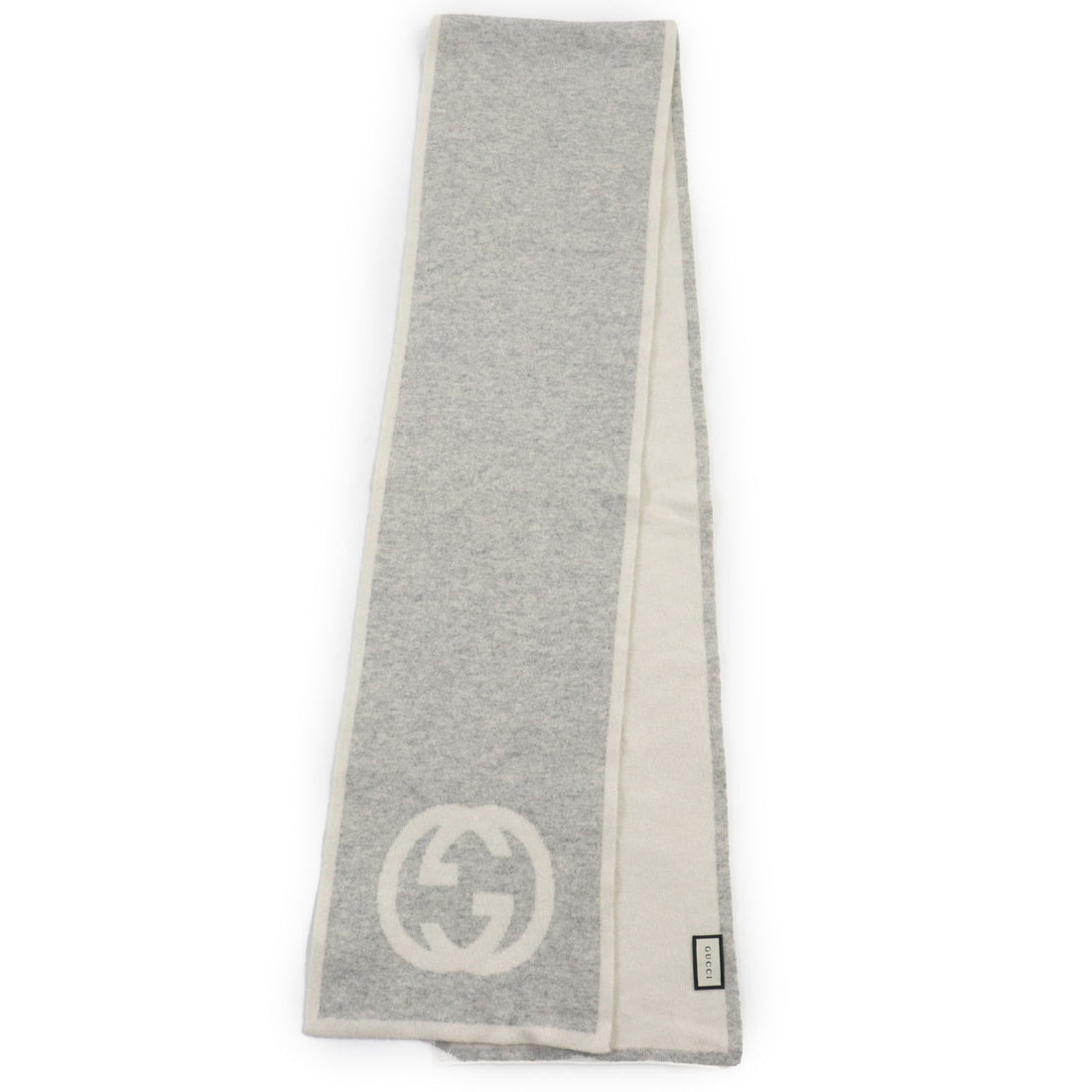 GUCCI Cashmere Interlocking G Scarf Ivory Gray