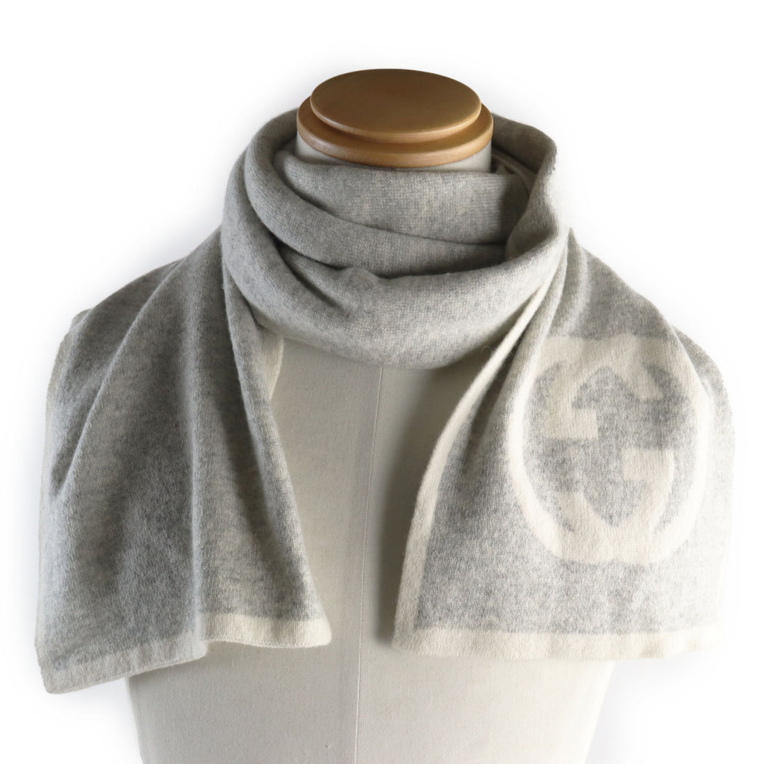 GUCCI Cashmere Interlocking G Scarf Ivory Gray