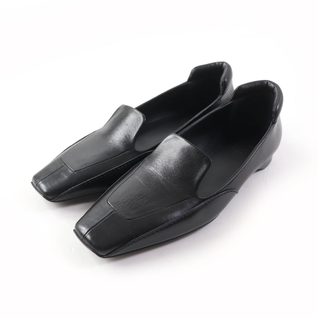 Hermes Leather Flats Loafers Black 37