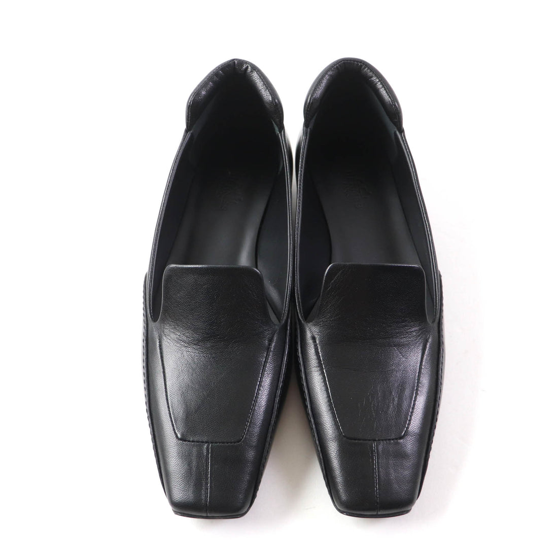 Hermes Leather Flats Loafers Black 37