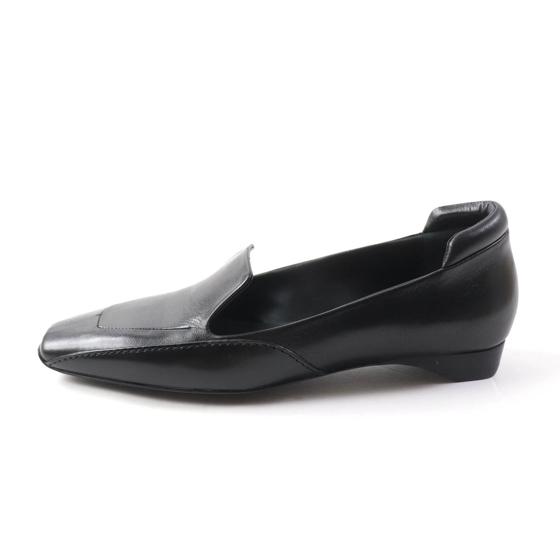 Hermes Leather Flats Loafers Black 37