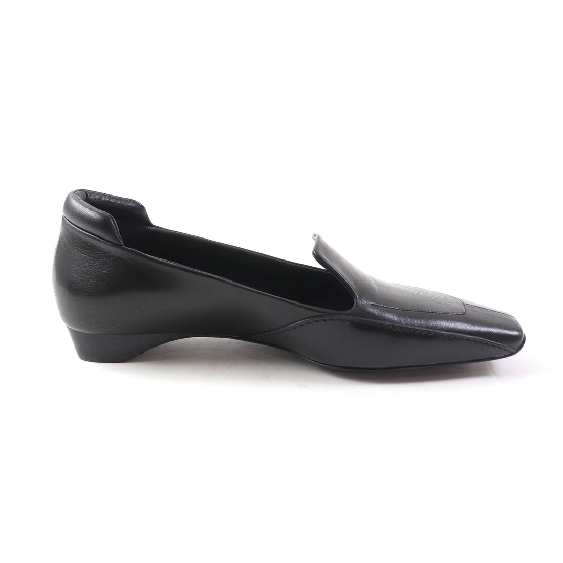 Hermes Leather Flats Loafers Black 37