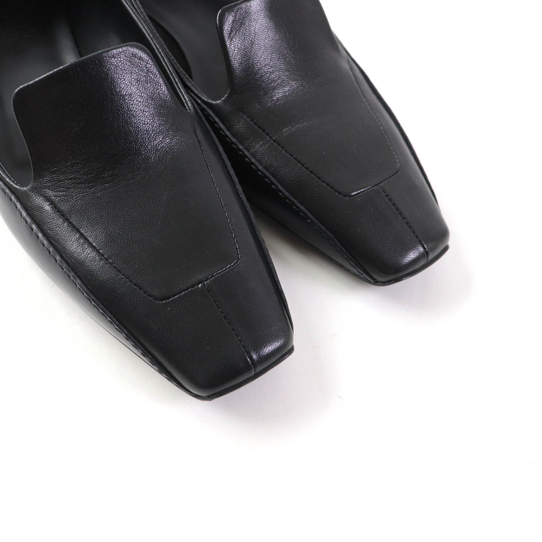 Hermes Leather Flats Loafers Black 37