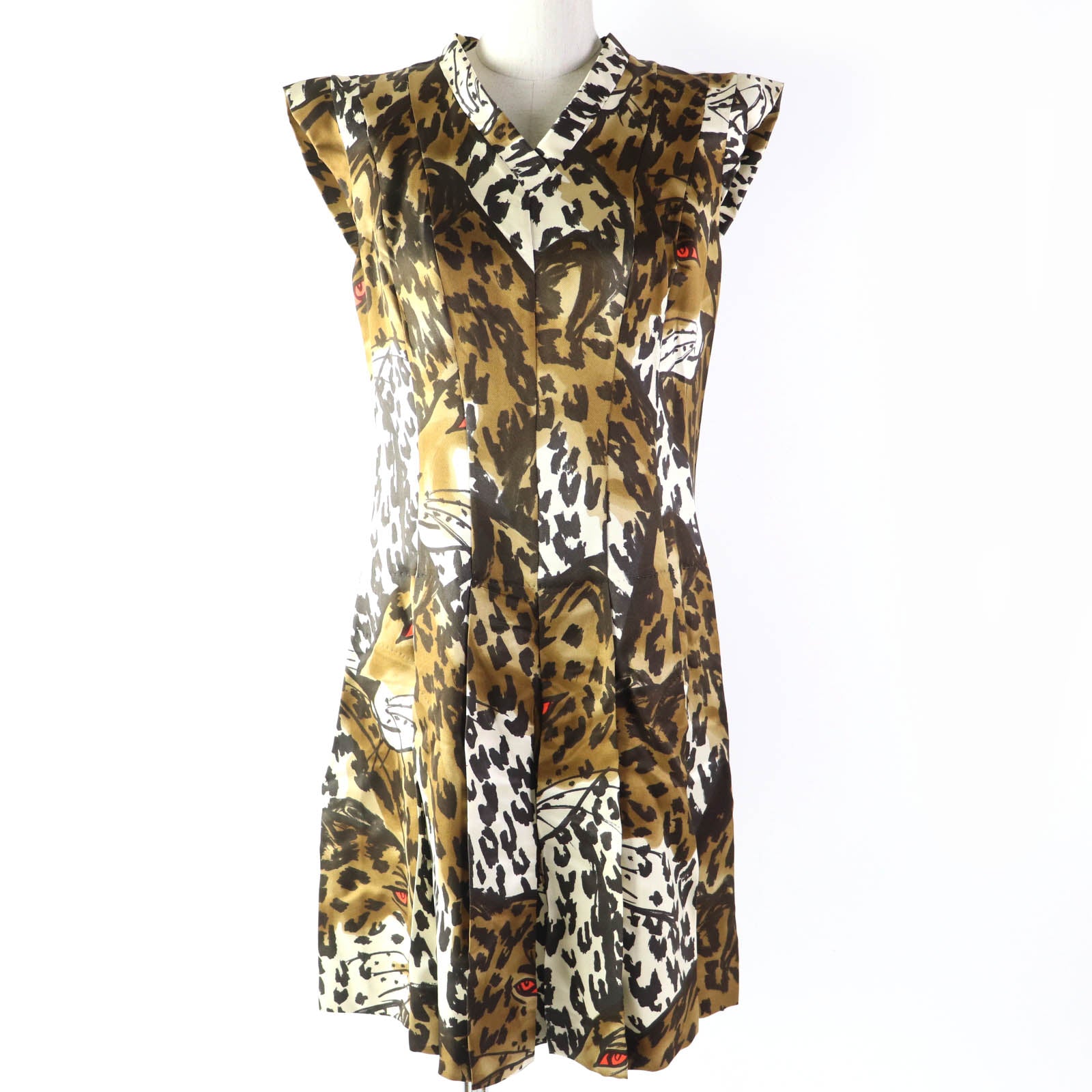 Louis Vuitton Silk Leopard V-neck Dress Brown