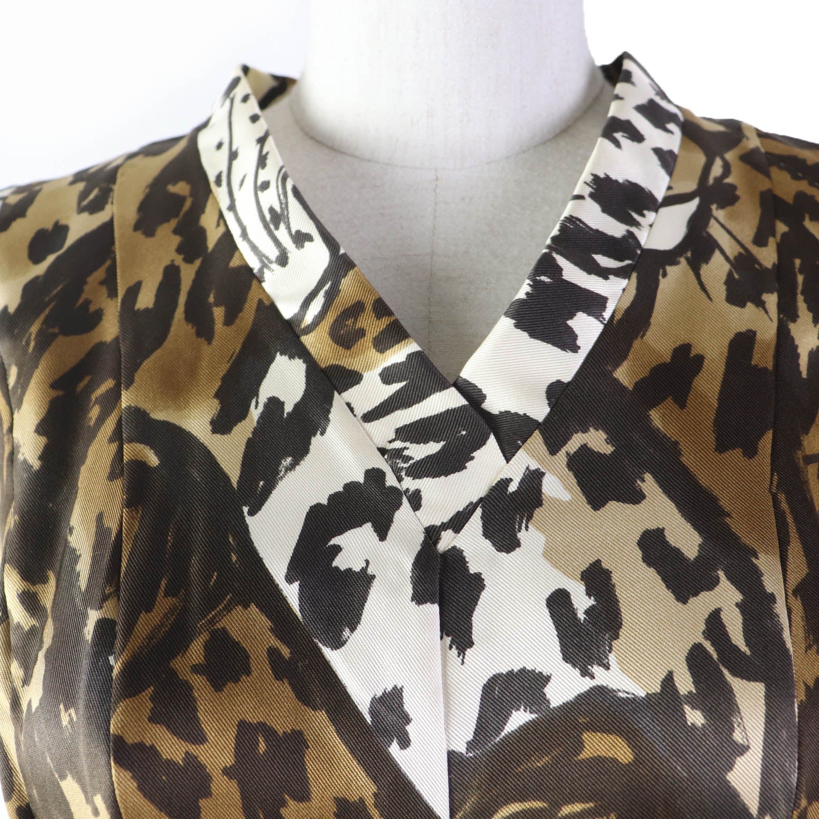 Louis Vuitton Silk Leopard V-neck Dress Brown