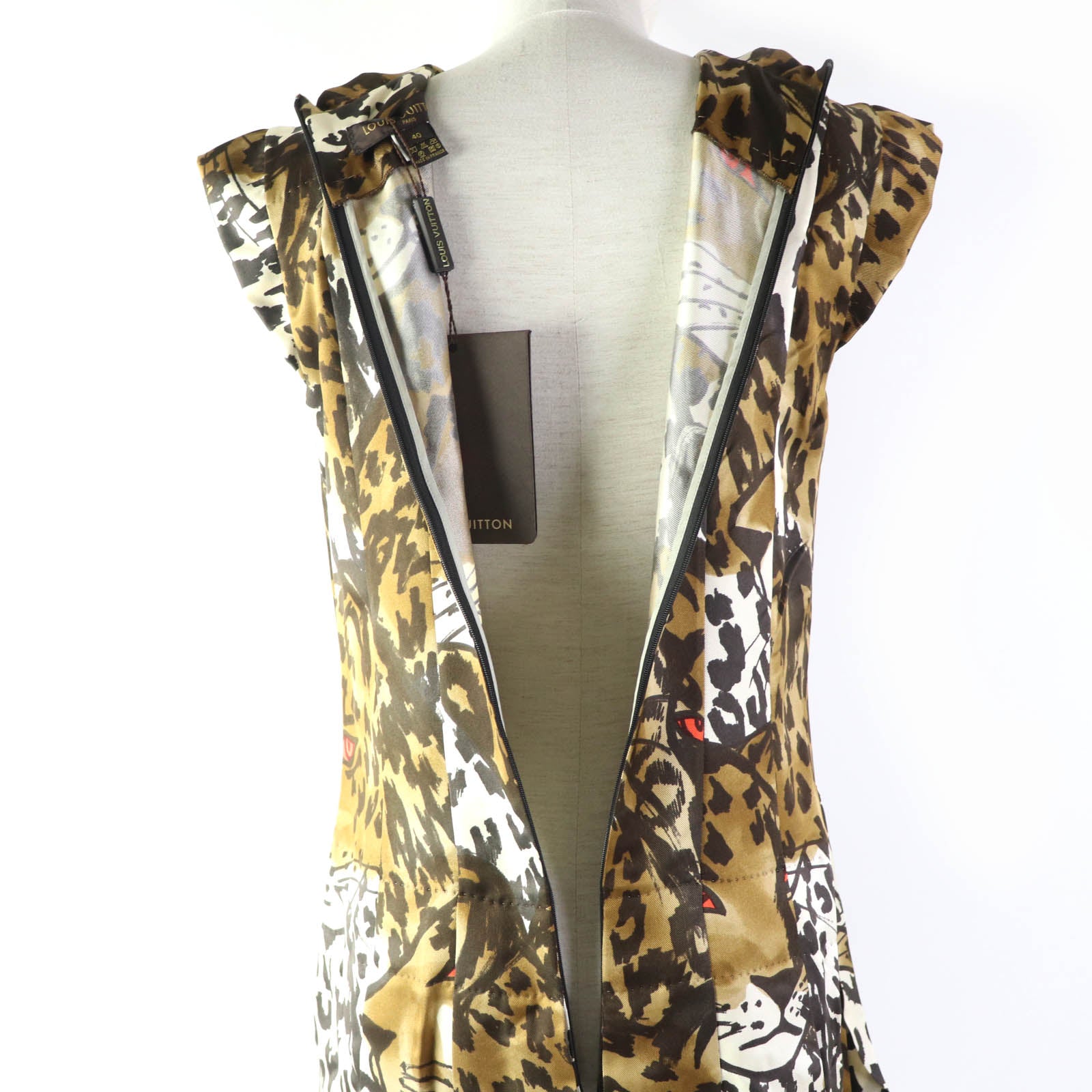 Louis Vuitton Silk Leopard V-neck Dress Brown