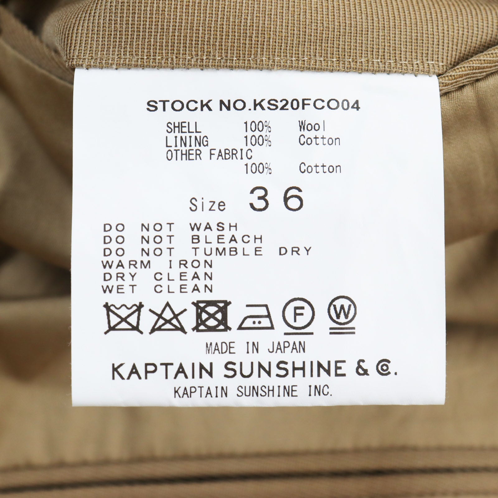 KAPTAIN SUNSHINE Cavalry Twill Walker Coat Wool Cotton Beige