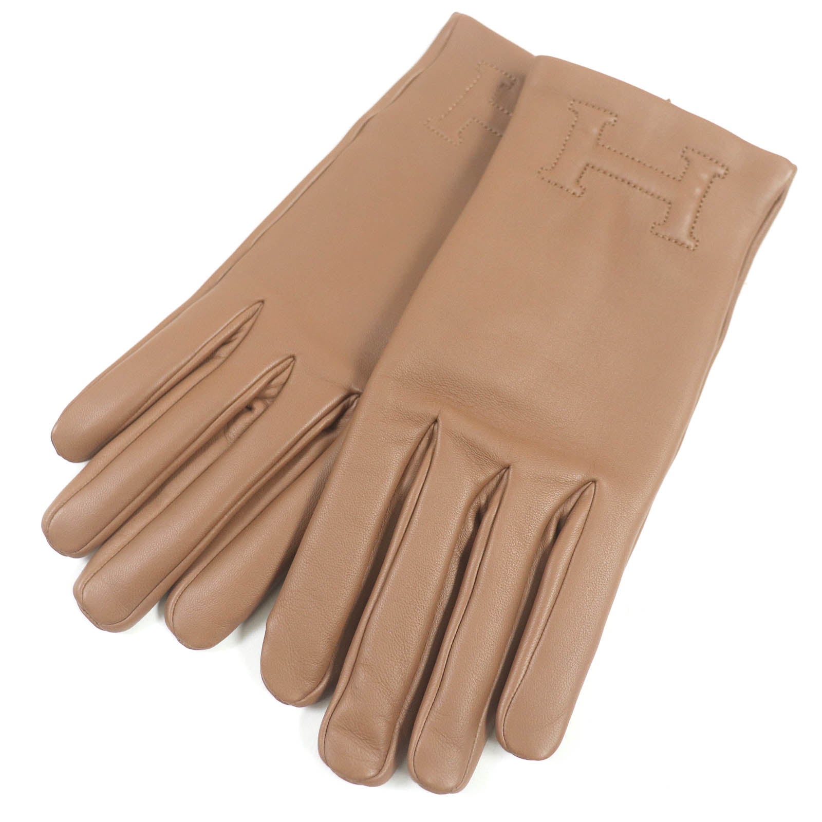 Hermes Lambskin Leather Gloves Brown 7