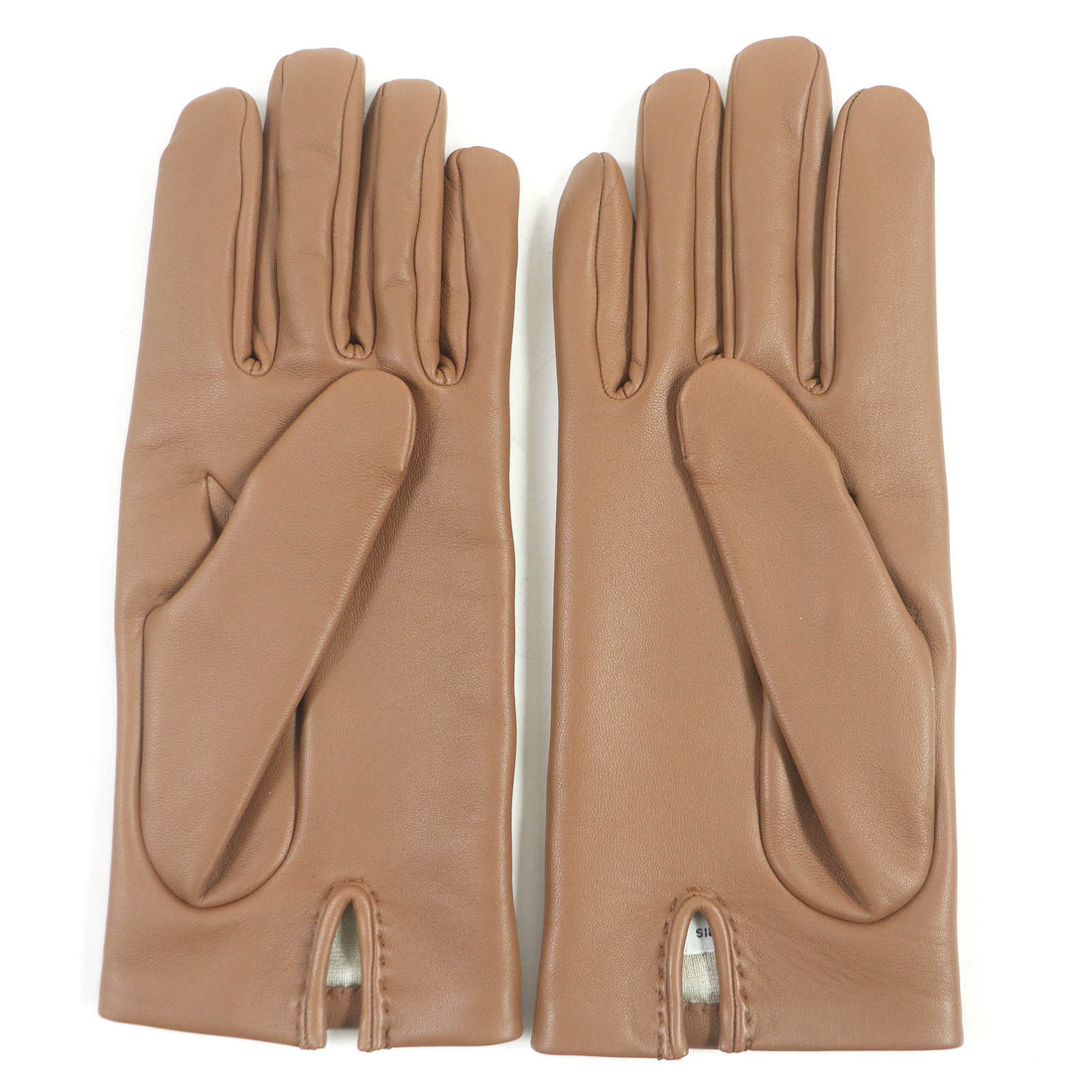 HERMES Lambskin Leather Gloves Brown 7 Women