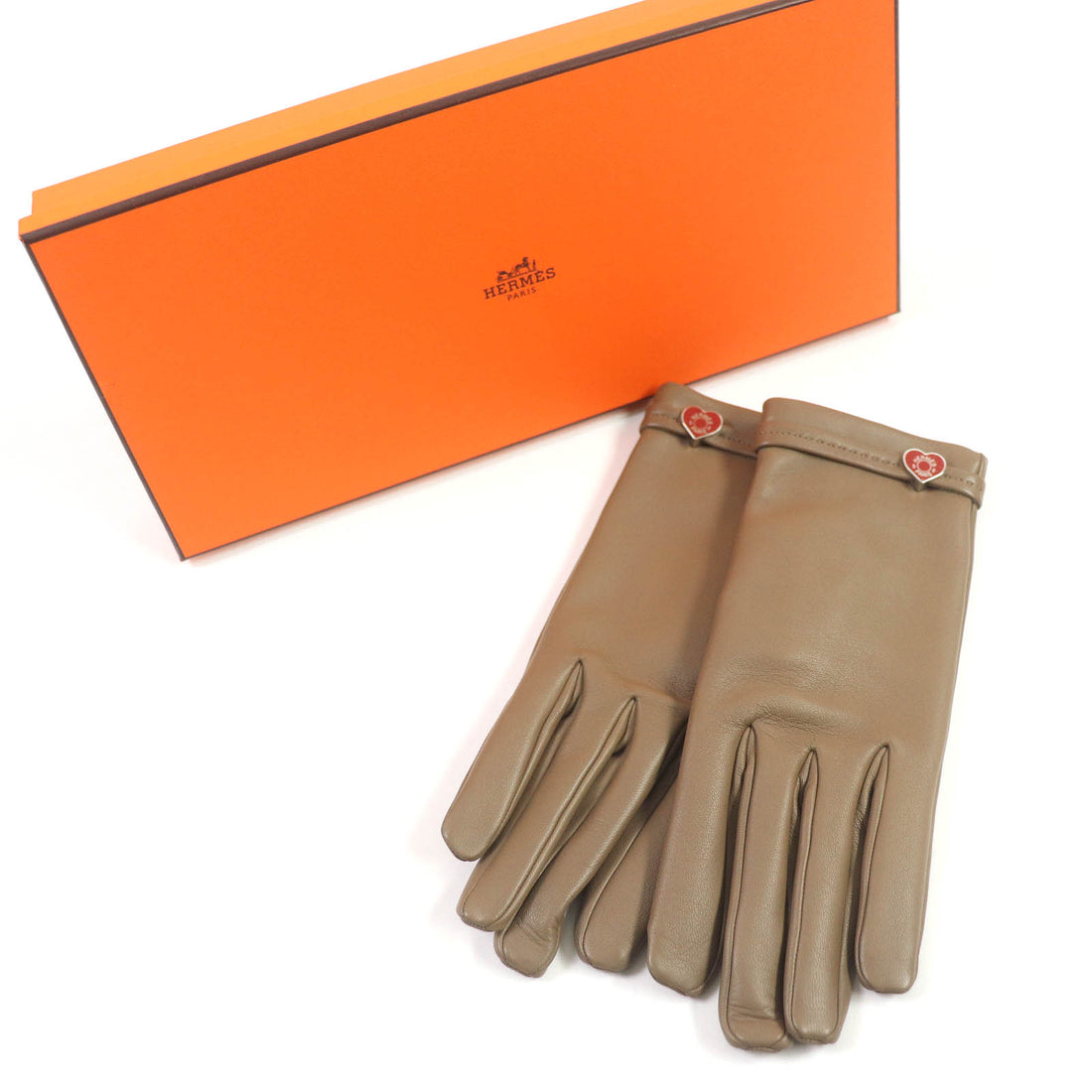 Hermes Lambskin Leather Gloves Beige 7