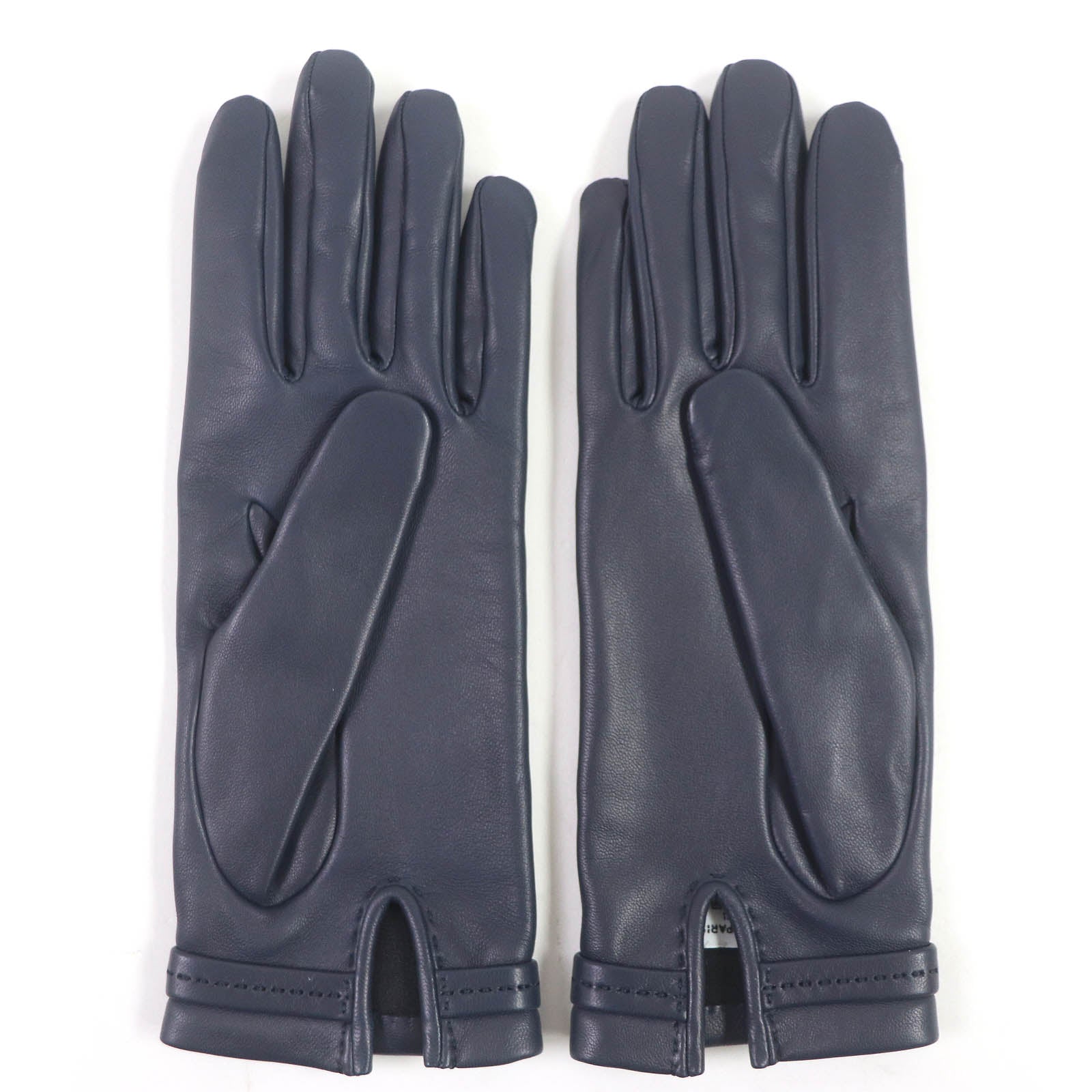 Hermes Lamb Leather Silk Gloves Navy 6.5