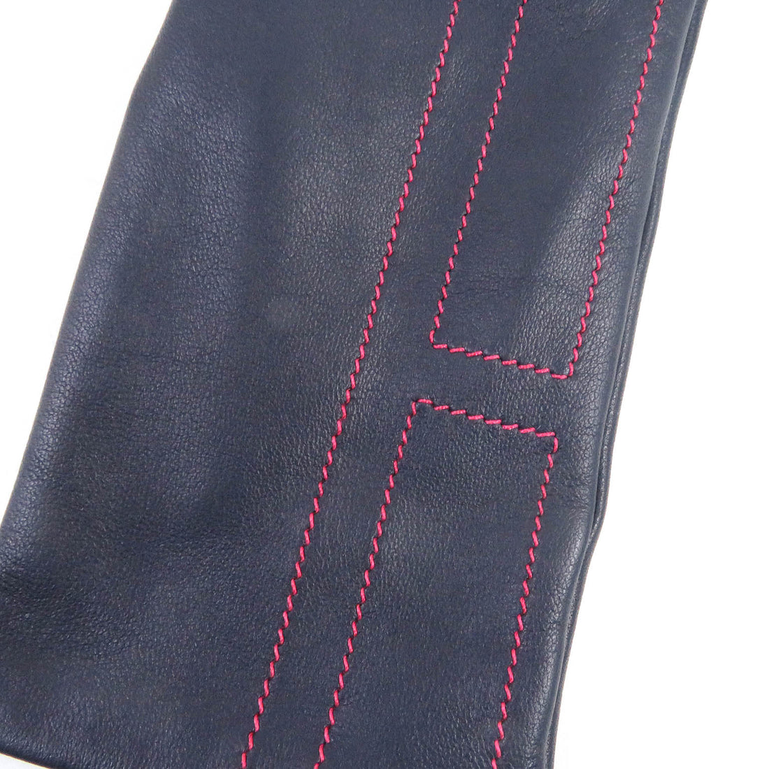 HERMES Lamb Leather Silk H Logo Gloves Navy