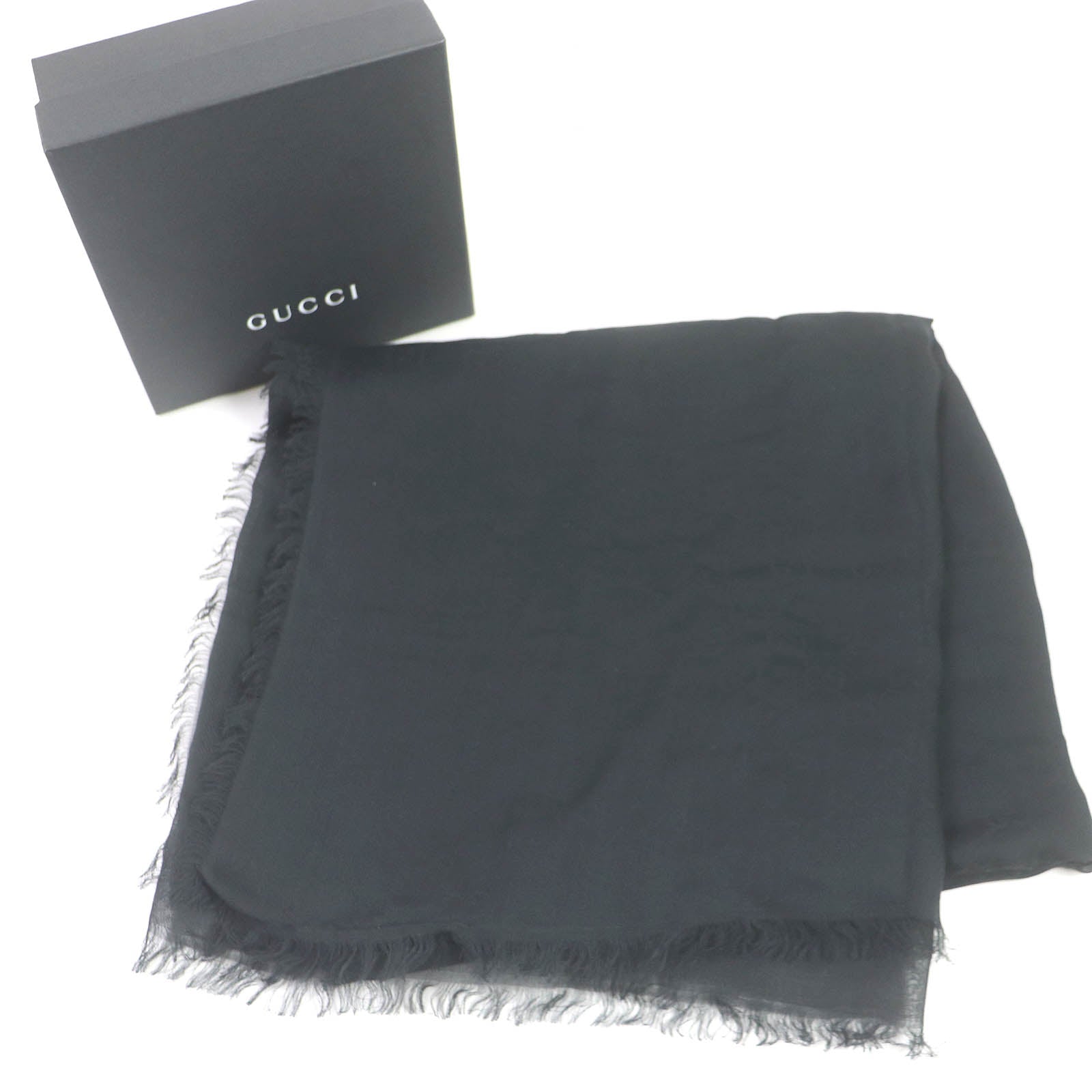 Gucci GG Print Fringe Large Shawl Black