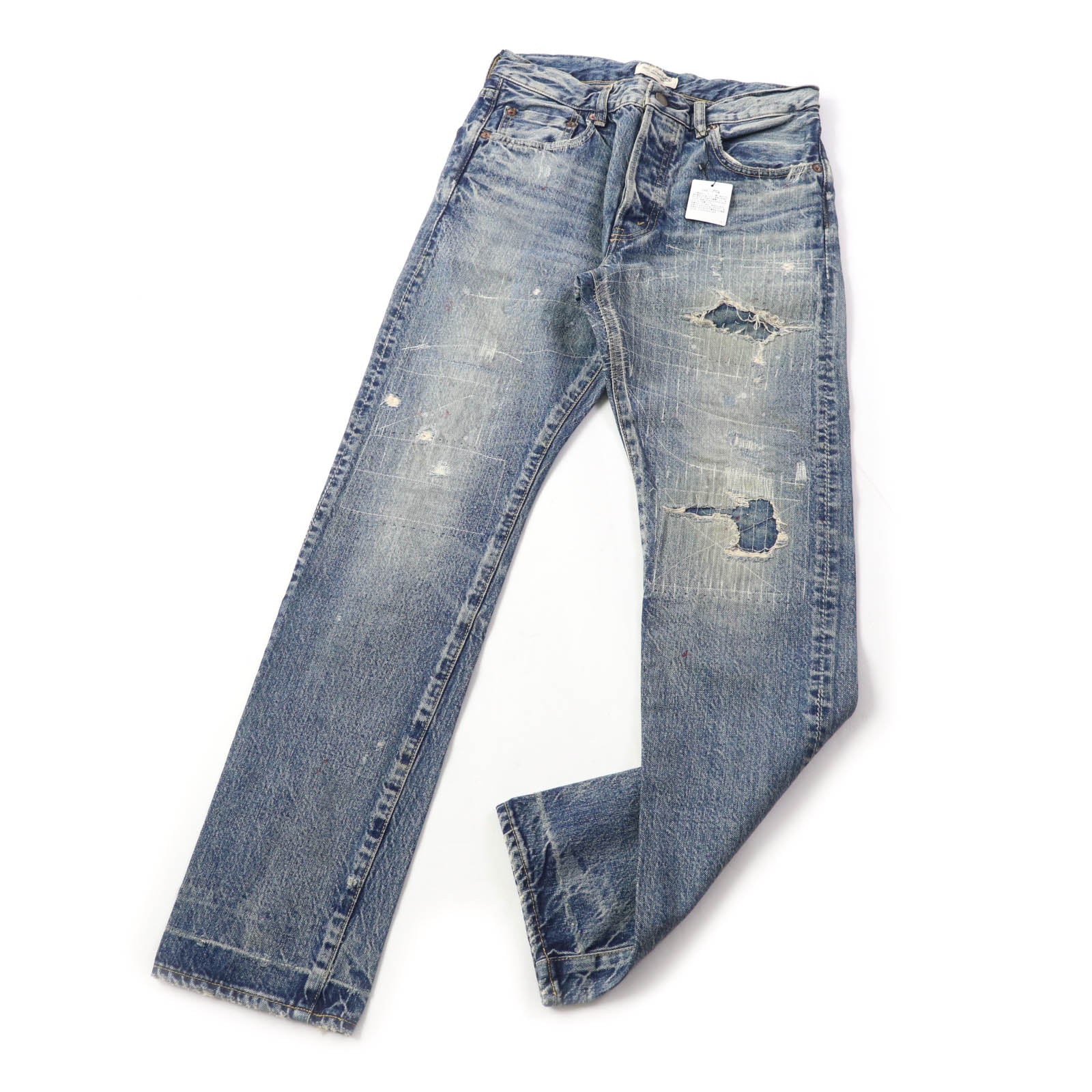 Ron Herman Cotton Paint Design Distressed Denim Pants Women