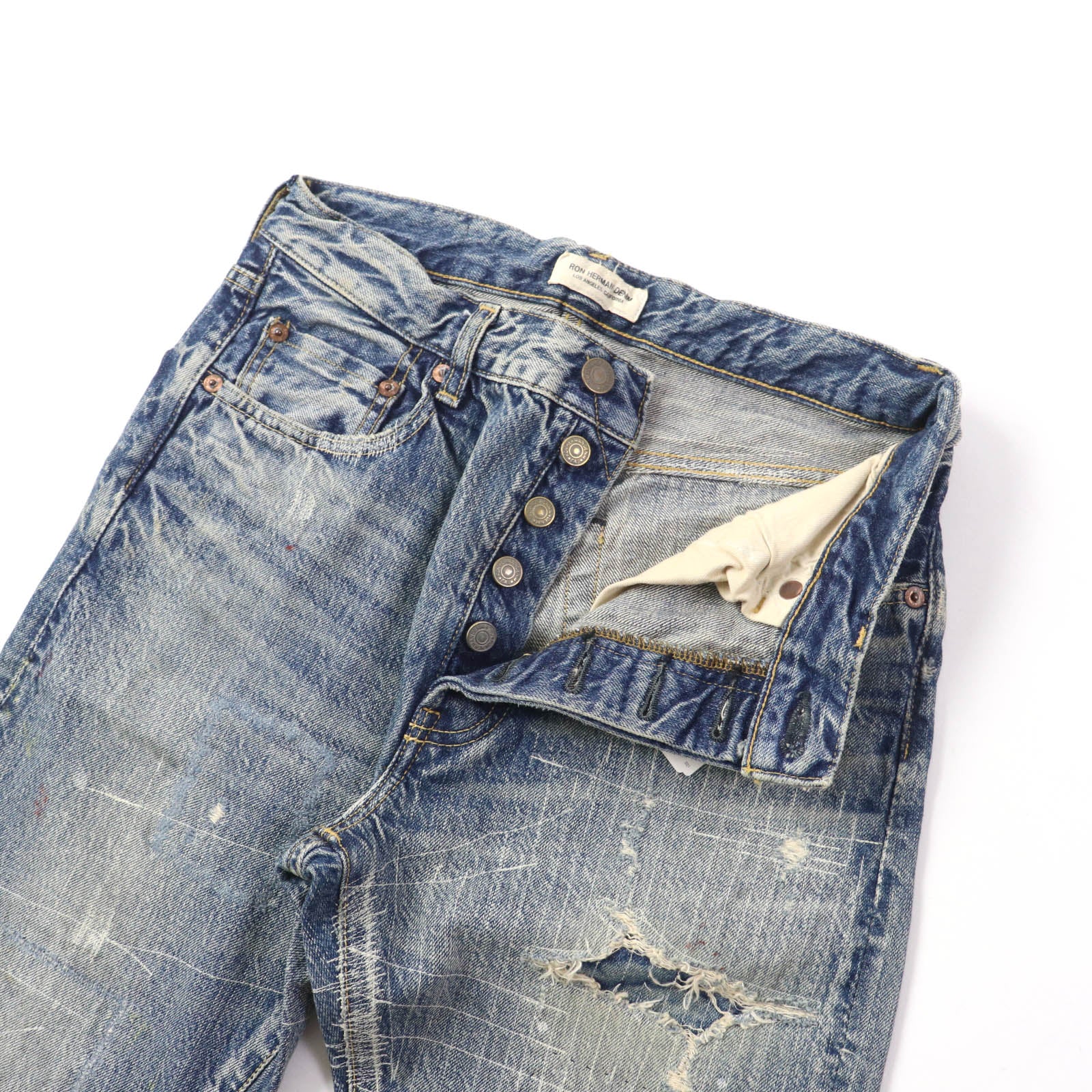 Ron Herman Cotton Paint Design Distressed Denim Pants Women