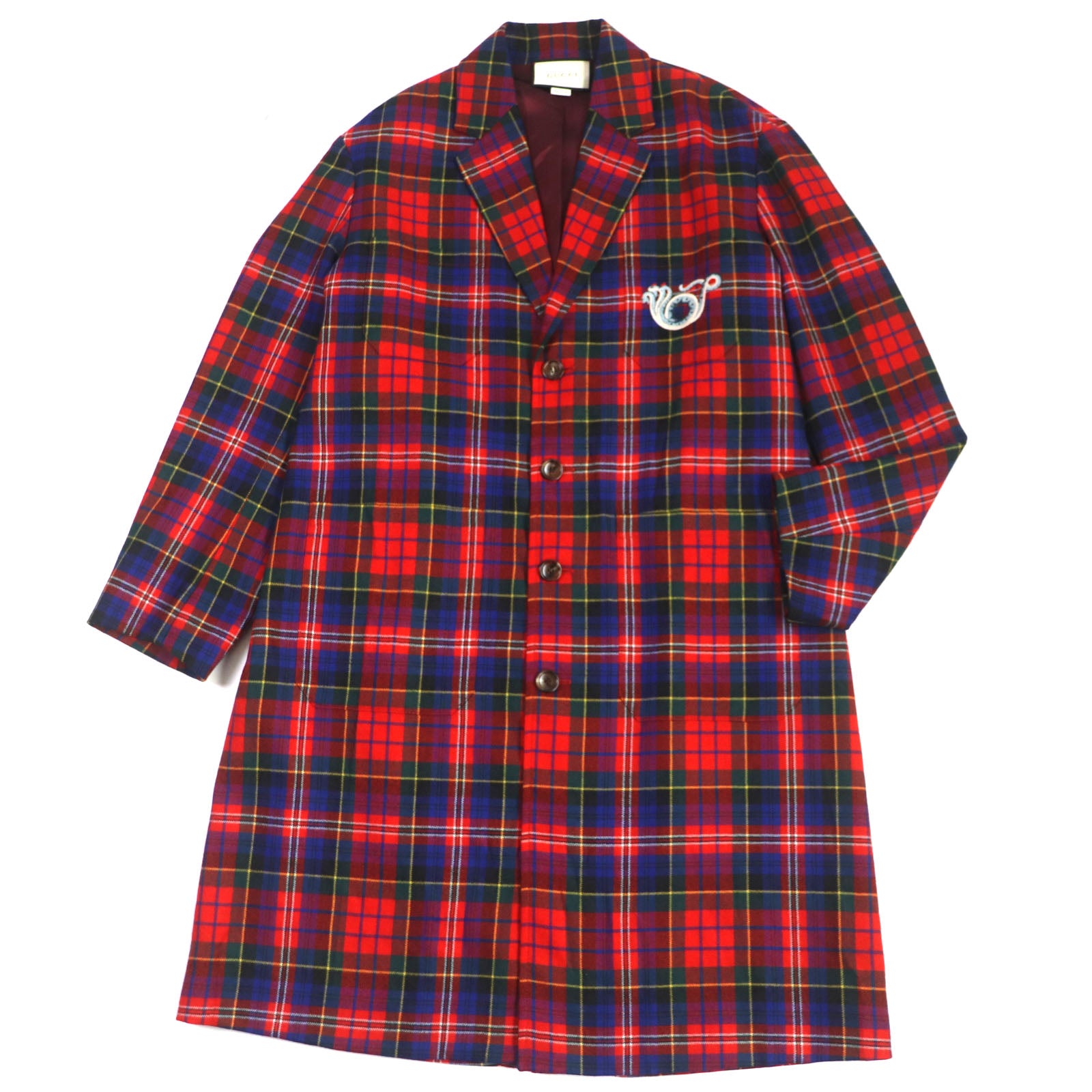 Gucci Wool Check Pattern Logo Button Oversized Coat