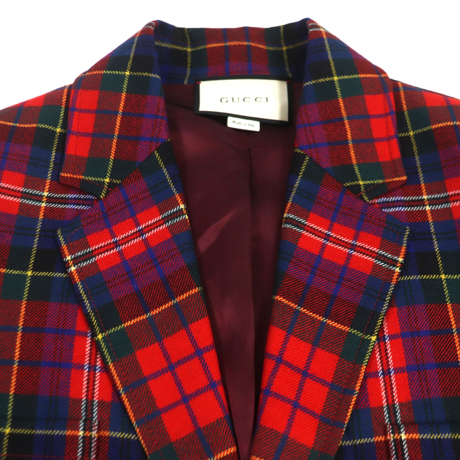 Gucci Wool Check Pattern Logo Button Oversized Coat