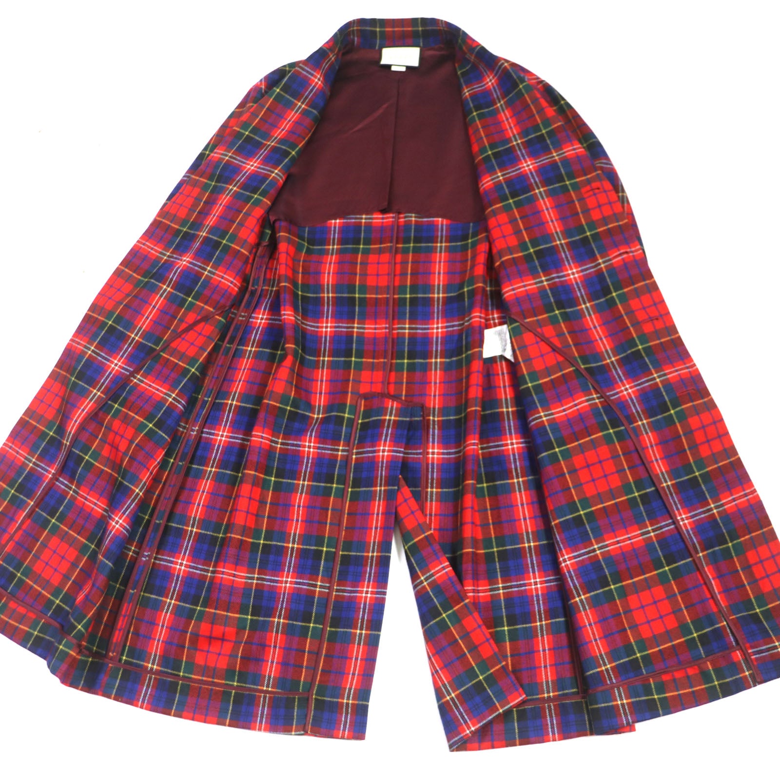 Gucci Wool Check Pattern Logo Button Oversized Coat