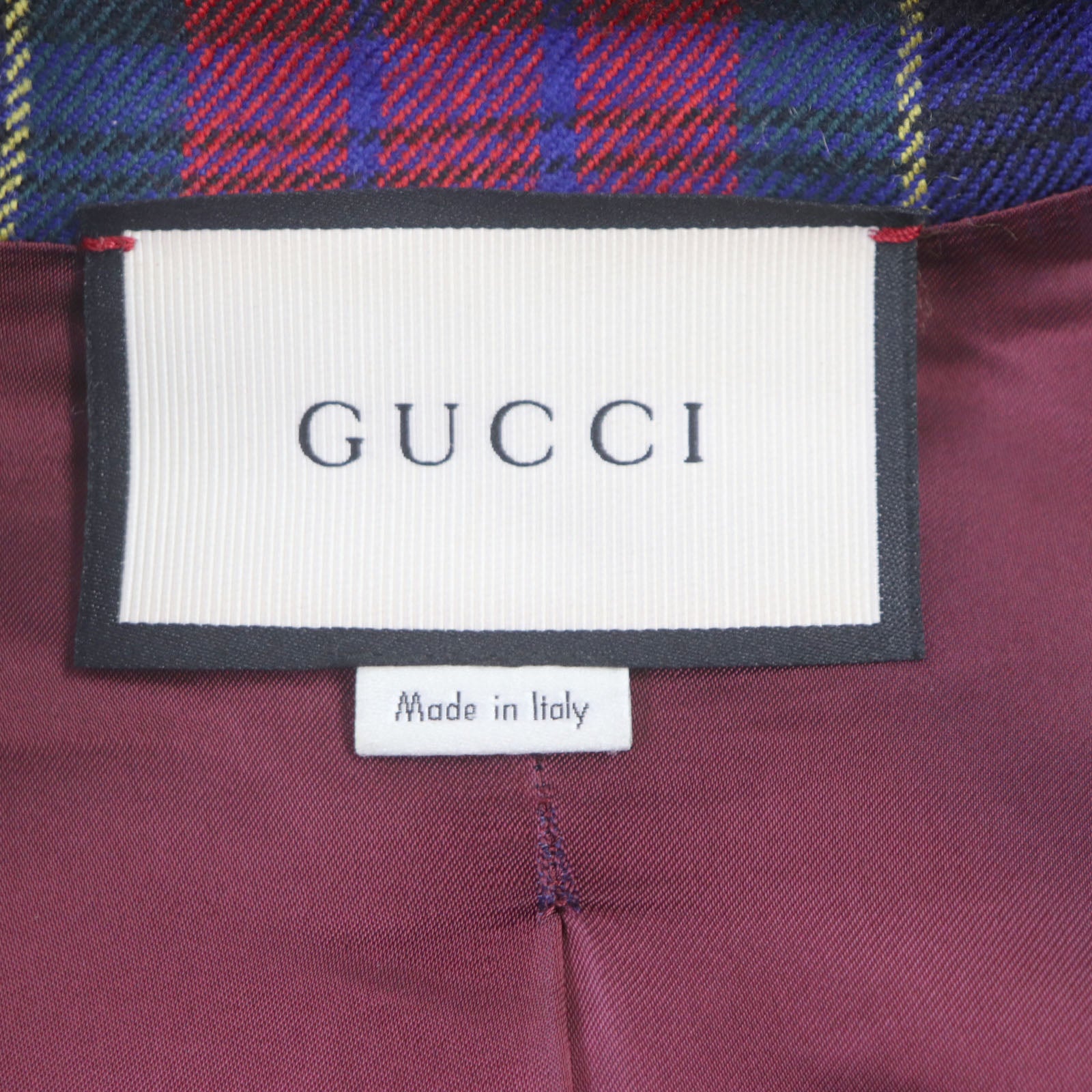 Gucci Wool Check Pattern Logo Button Oversized Coat