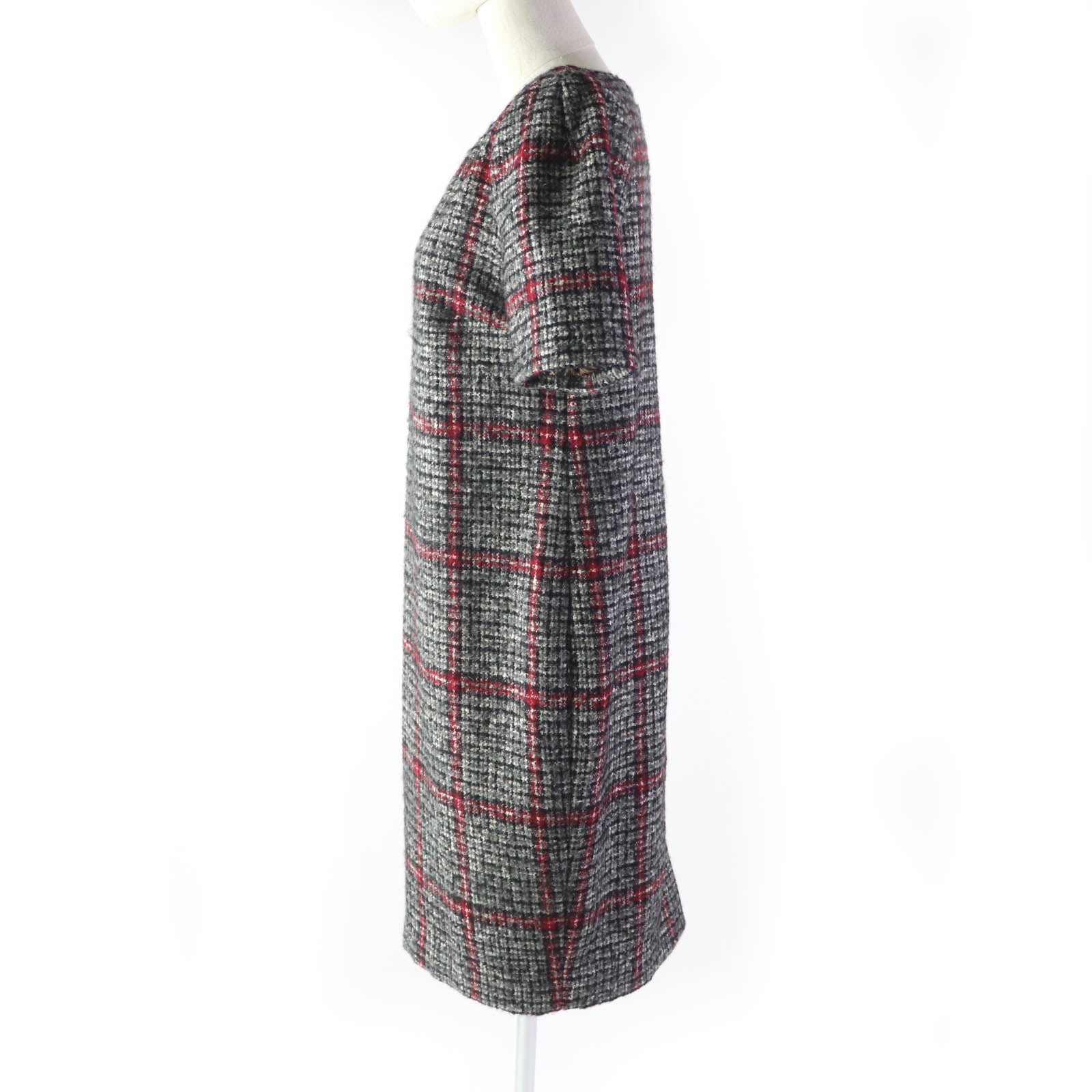 Dolce & Gabbana Plaid V-neck Tweed Dress